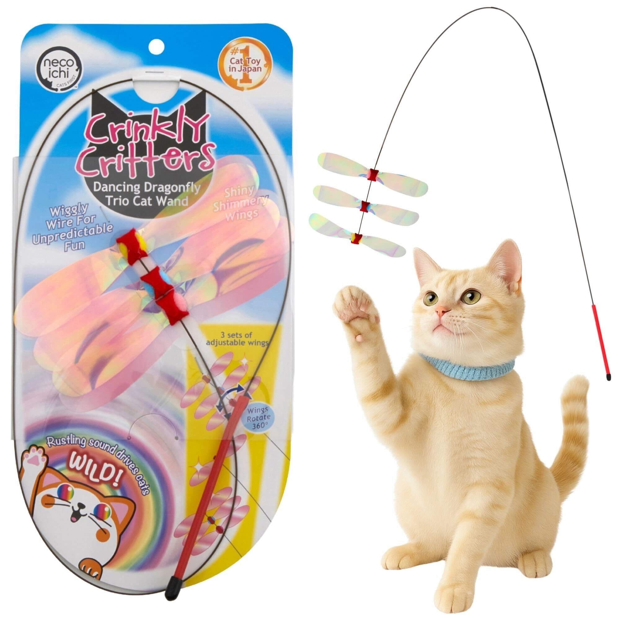 Necoichi Crinkly Critters Dancing Dragonfly Trio Wire Cat Wand No.1 Selling Cat Toy in Japan