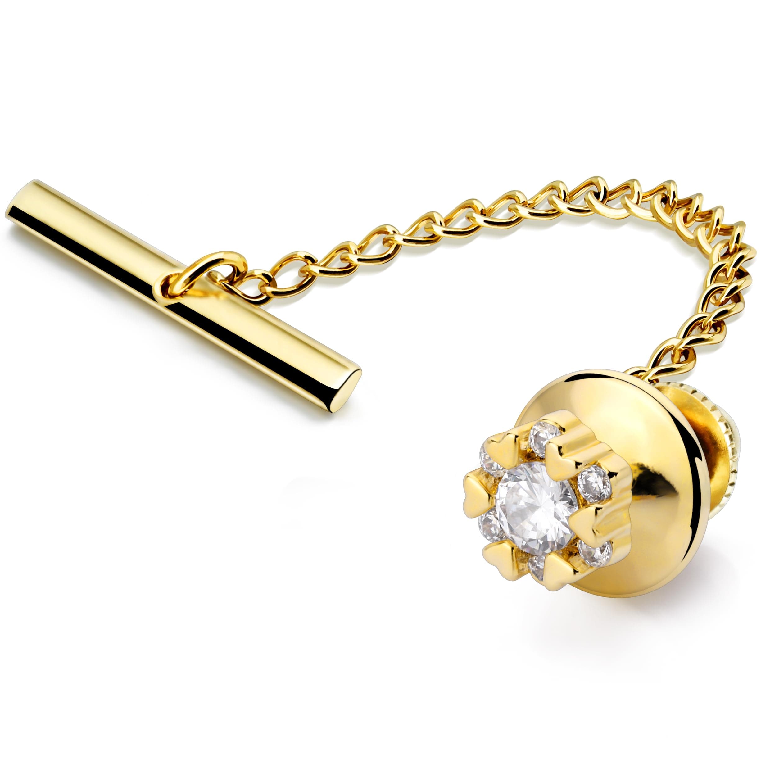 HAWSON Tie Pins Tie Tacks for Men,Crystal Tie Pin with Chain,Wedding Business Accessories.