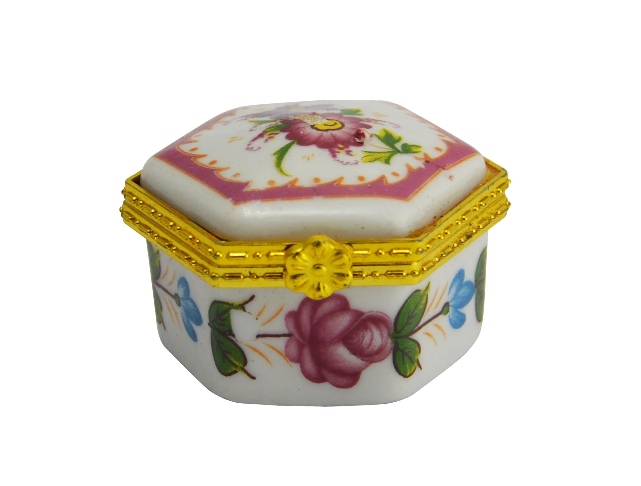 Handmade Art Pink & Violet Color Flower Styled Designer Jewelry Box/Metal Pill Box For Women/Girls (Hexagonal)