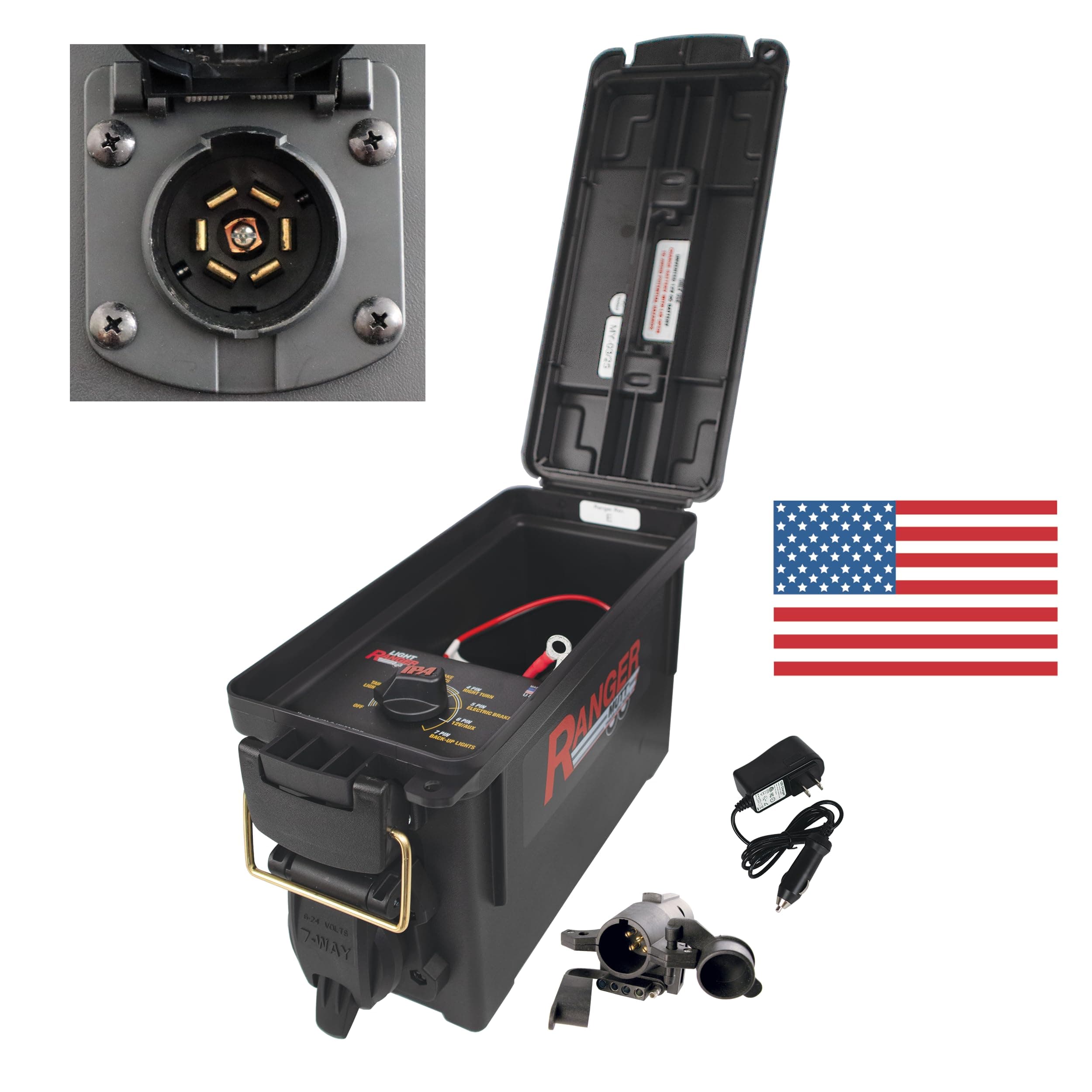 Innovative Products of America Light Ranger MUTT: USA Made Universal Portable and Water-Resistant Trailer Light Tester with 7-Way Spade Pin Style with Adapter