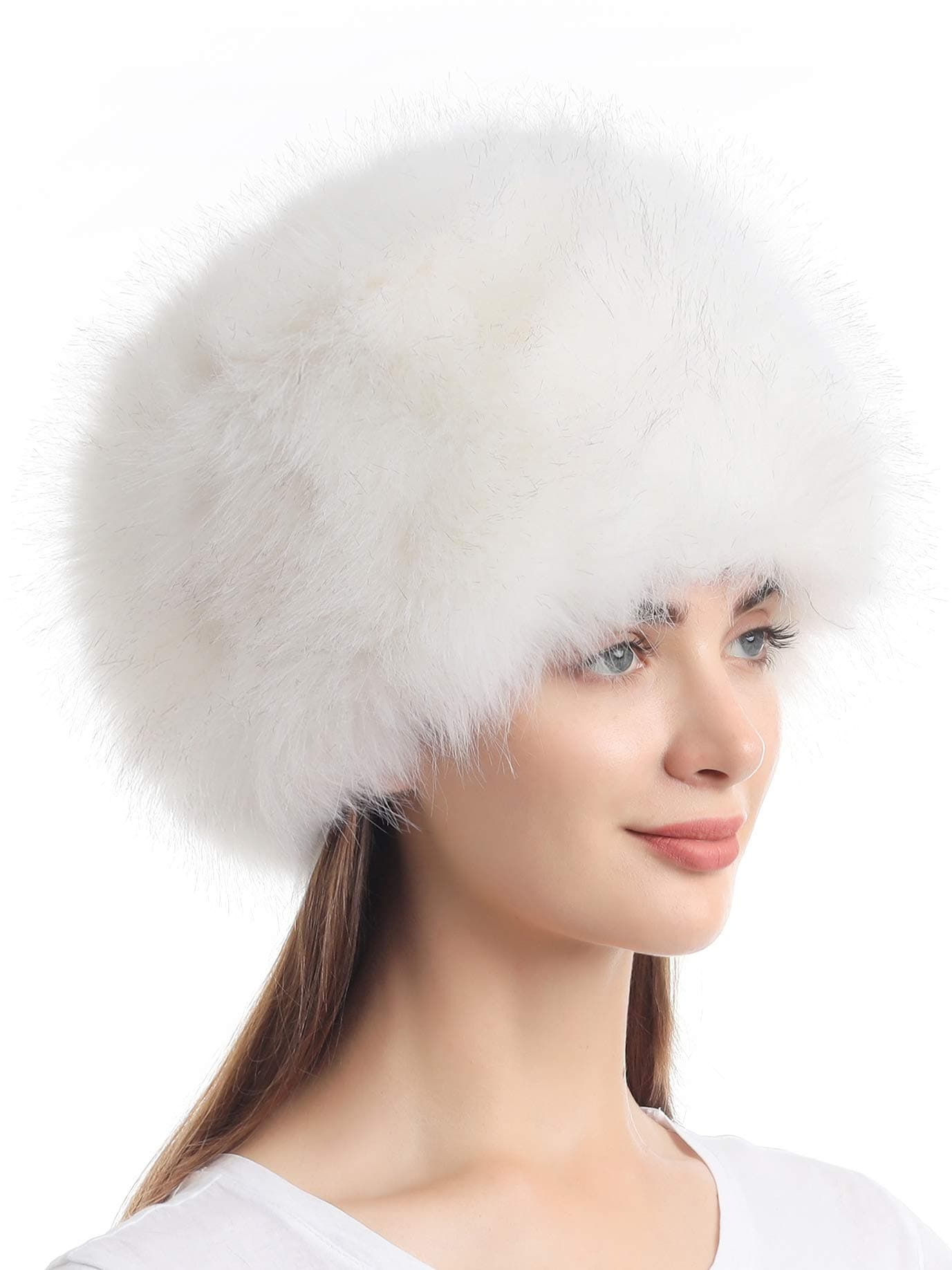 Women's Winter Faux Fur Cossak Russian Style Hat(One Size,White)