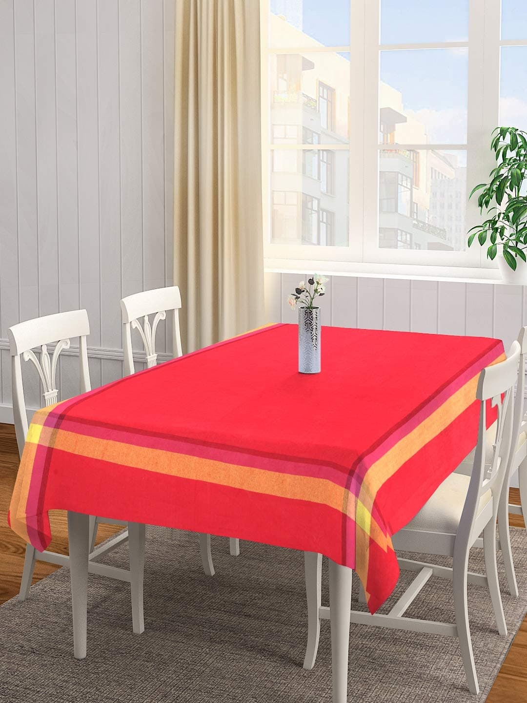 Dhrohar NEUDIS Check Cotton 4 Seater Tablecloth, Red (150X150 cm)