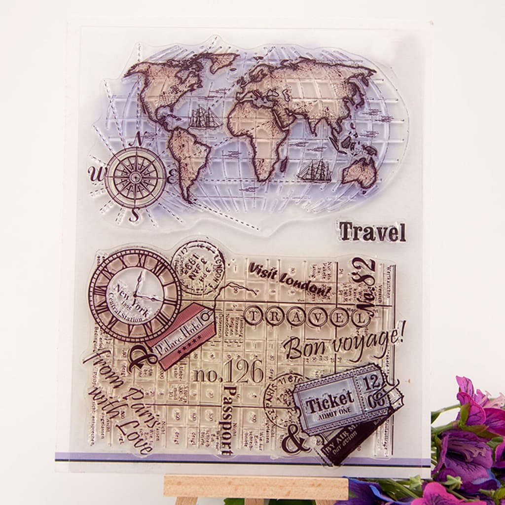 LIANXUE World Map Transparent Silicone Clear Rubber Stamp Cling Diary Scrapbooking DIY
