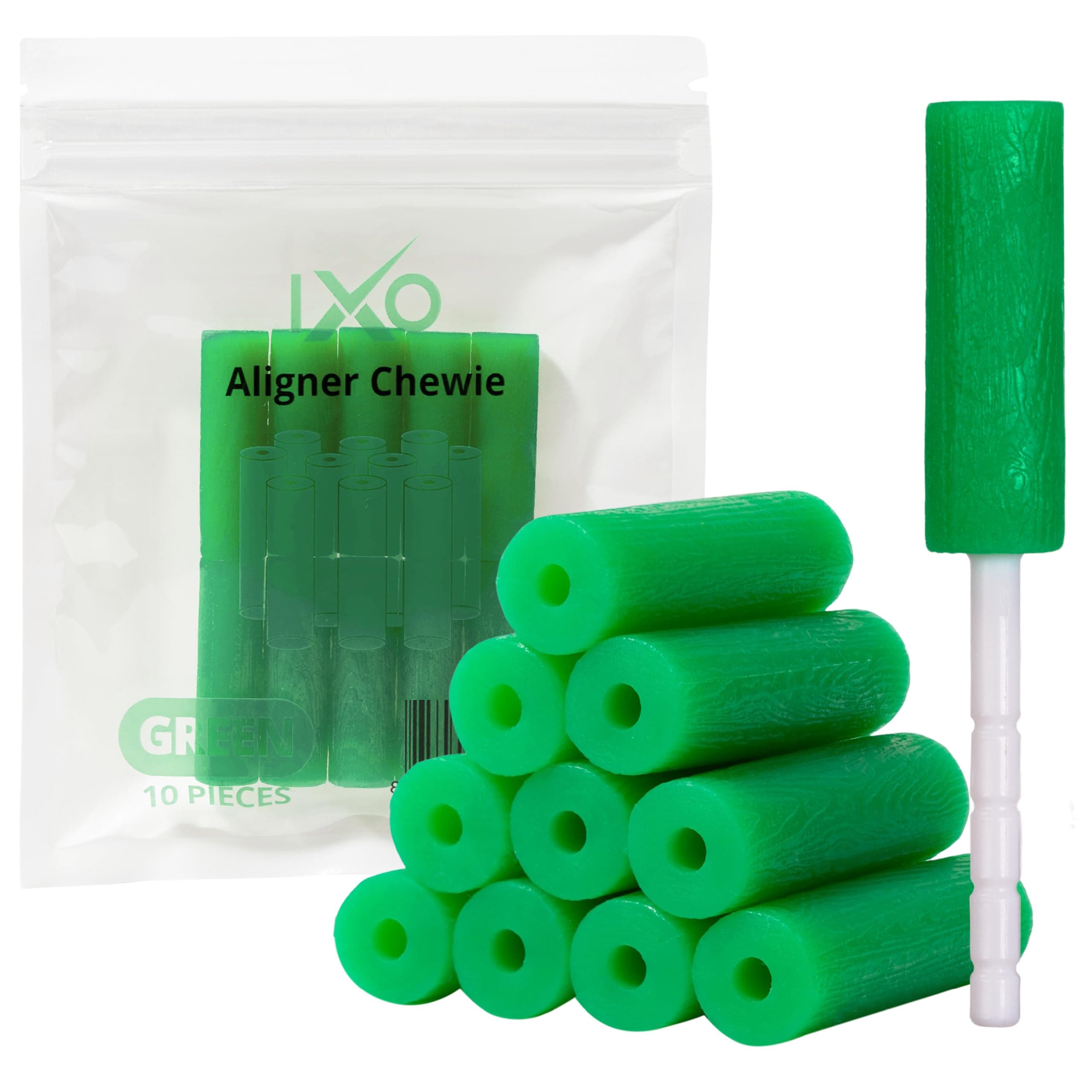IXO Aligner Chewies for Invisalign Aligners - Chewies Invisalign Accessories - Aligner Chewies for Invisalign Trays, Orthodontic Chewies with 5 Aligner Seather Handles - 10 Seaters - Mint Scent