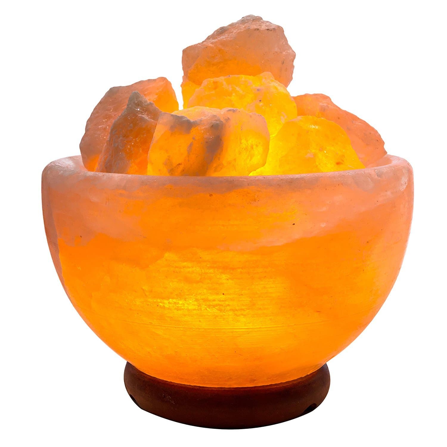 Rakaposhi Natural Himalayan Salt Chip Bowl Lamp, Authentic Stone Mineralamp, Premium Quality Wood Base with Dimmer Switch