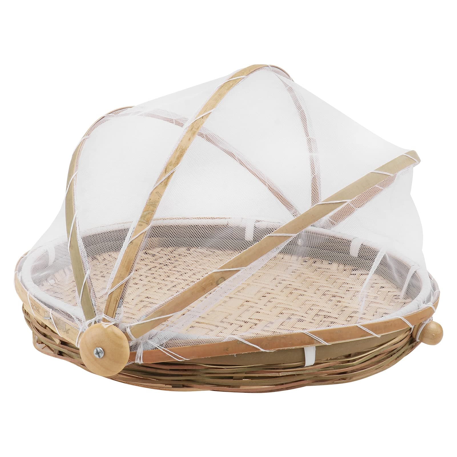 Cabilock Bamboo Woven Food Tent and Plate Serving Cover Wicker Fruit Vegetable Bread Mesh Cover Storage Container for Dining Outdoor Picnic to Keep Out Bugs