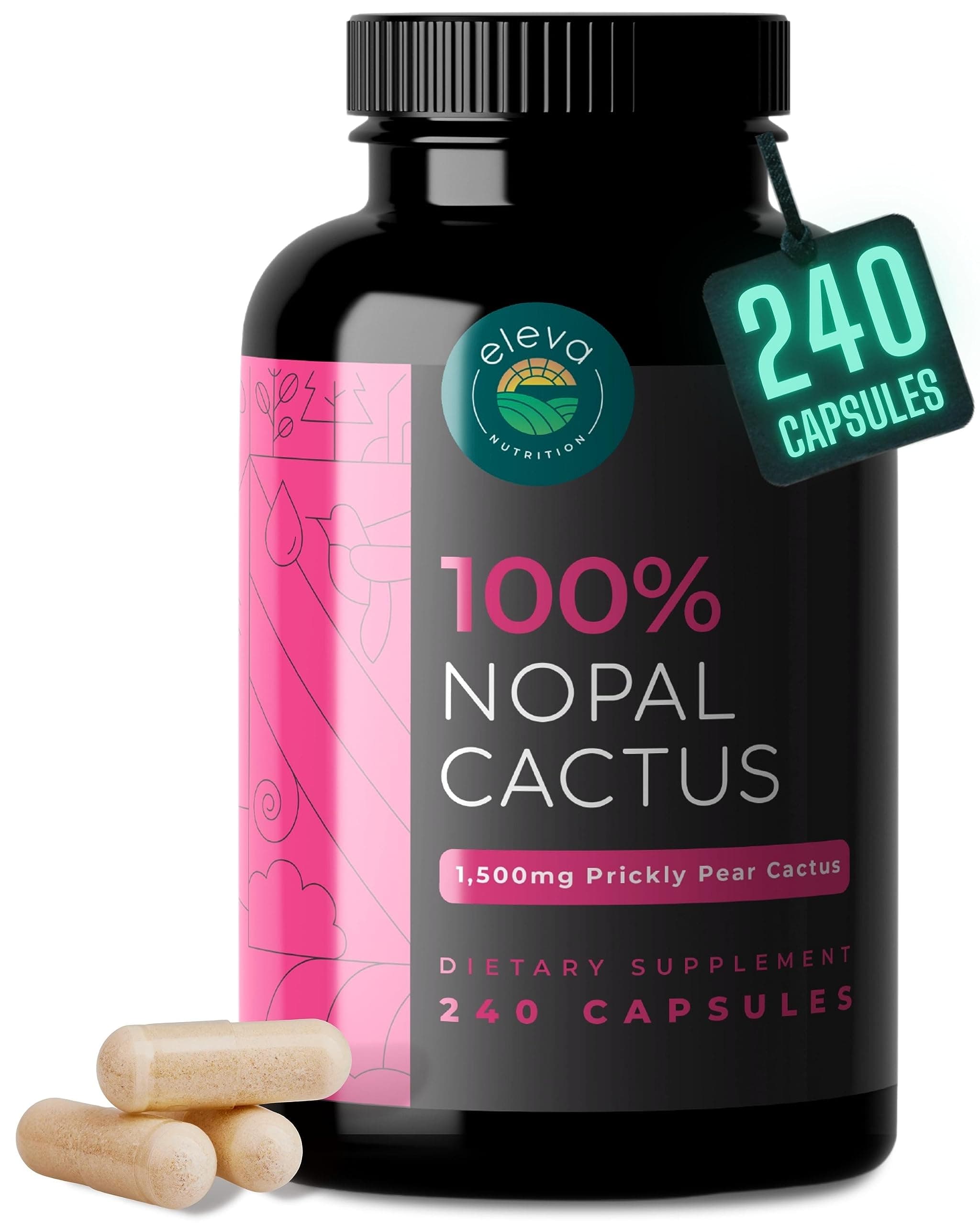 - Nopal Cactus Capsules 1500mg- Organic Sun-Dried Prickly Pear Cactus Powder & Black Pepper Extract for Absorption- Natural Prickly Pear Super Supplement- Fiber, Vitamins and Minerals 240 Capsules