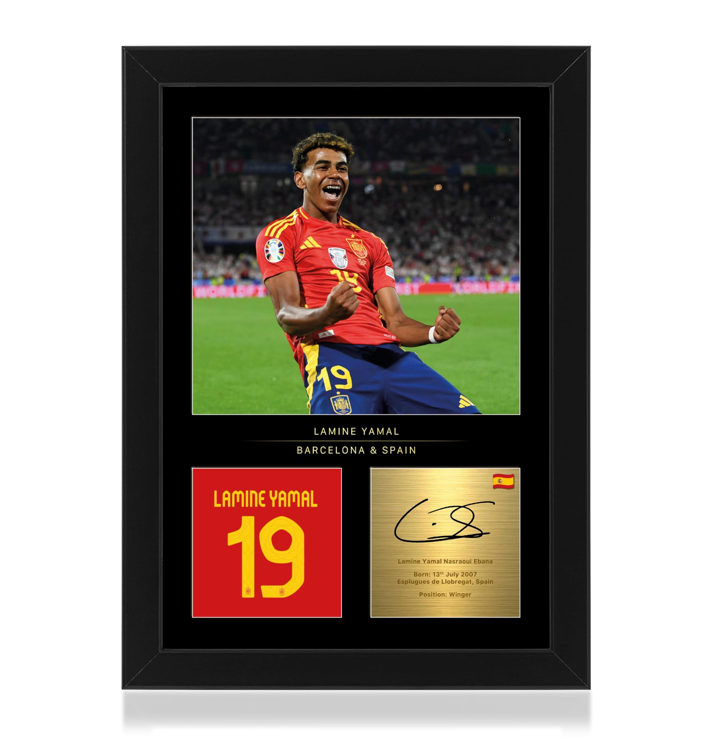 Lamine Yamal A4 Framed Photo Display - Reproduced Digital Signature- Gift for Spain and Barcalona Fans