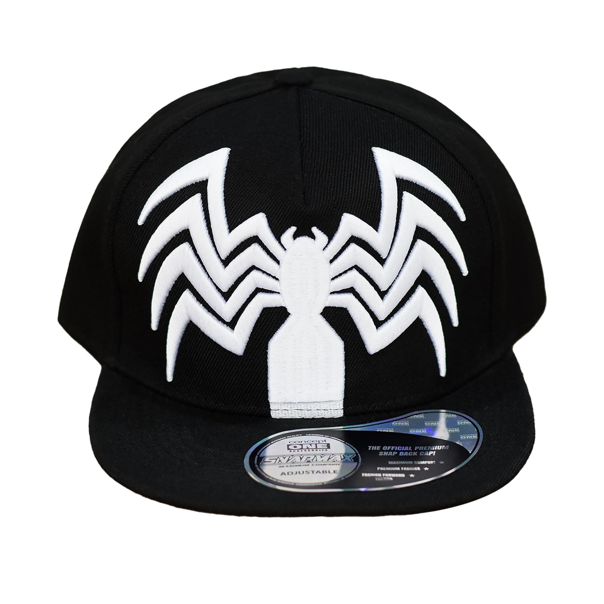 Marvel Venom Baseball Cap, Spider Symbiote Logo Cotton Adjustable Adult Snapback Hat with Flat Brim, Black, Size