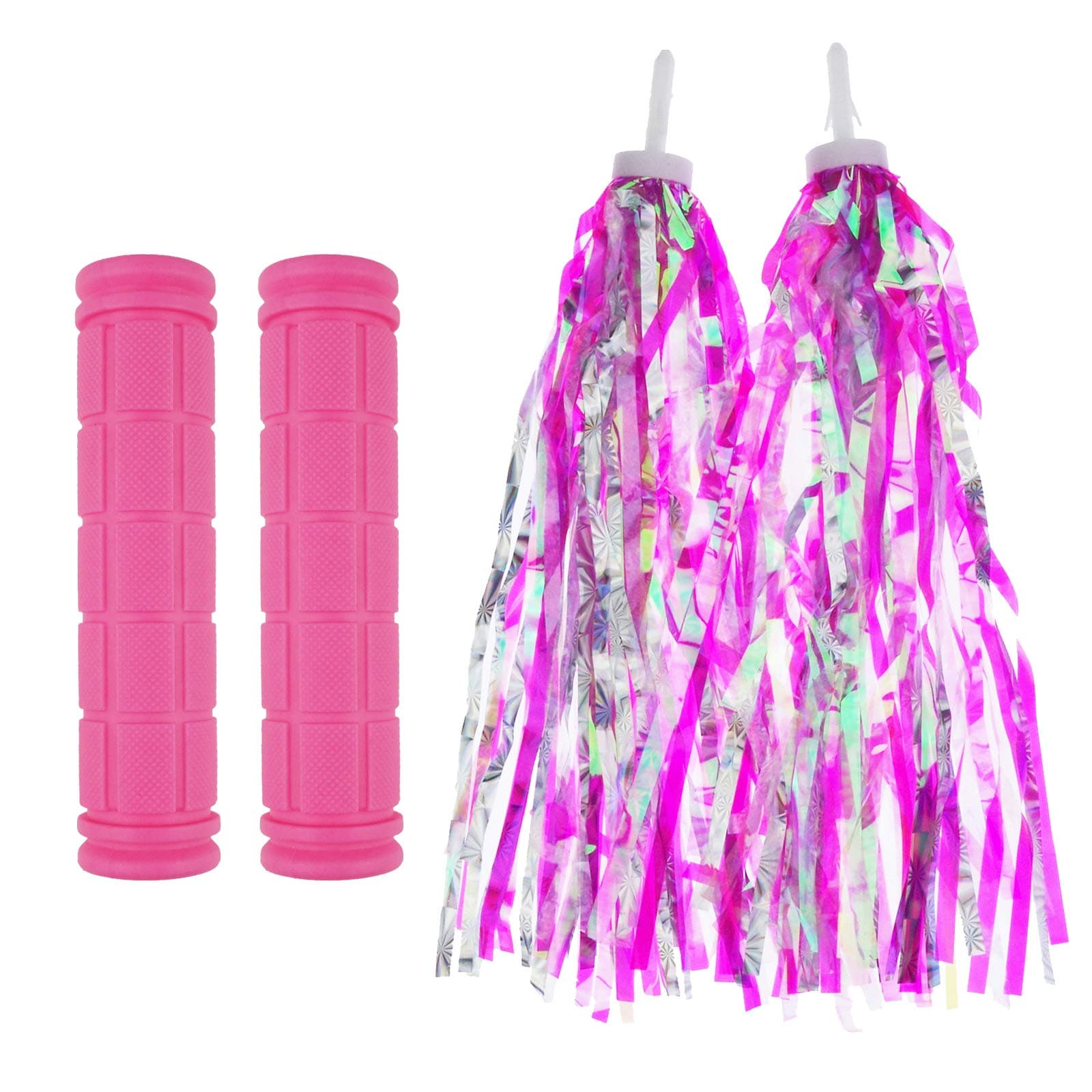 - 2 Pack Bicycle Bike Handlebar Scooter Streamers and Bicycle Handle Bar Grips,2 Types (Pink)