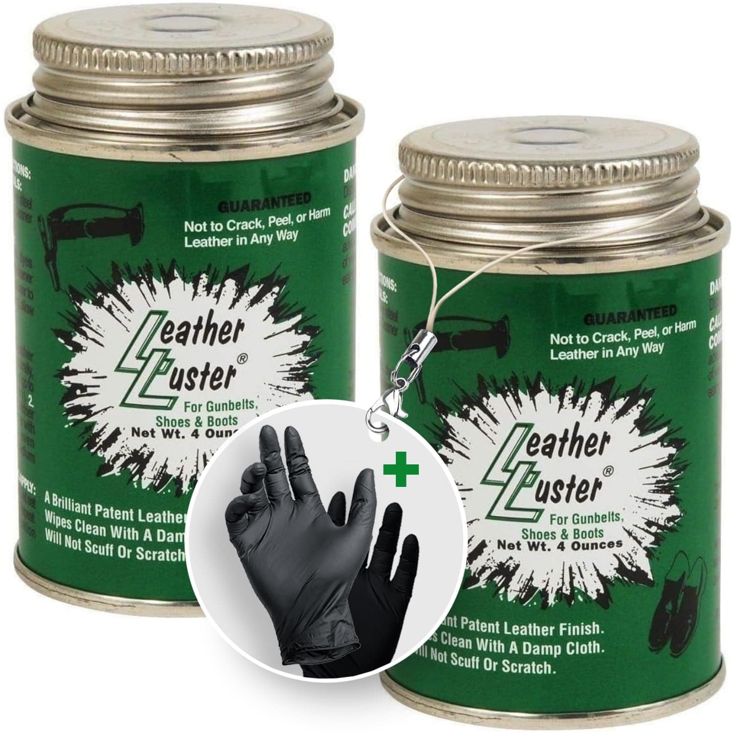 2 Pcs Leather Luster Hi Gloss Brilliant Patent Leather Finish 4 Ounce - 2x4 Oz Black Leather Luster Boot Shine And Shoe Polish Includes Black Latex Gloves For Cleaning - Leather Luster Kit 2x4 Oz