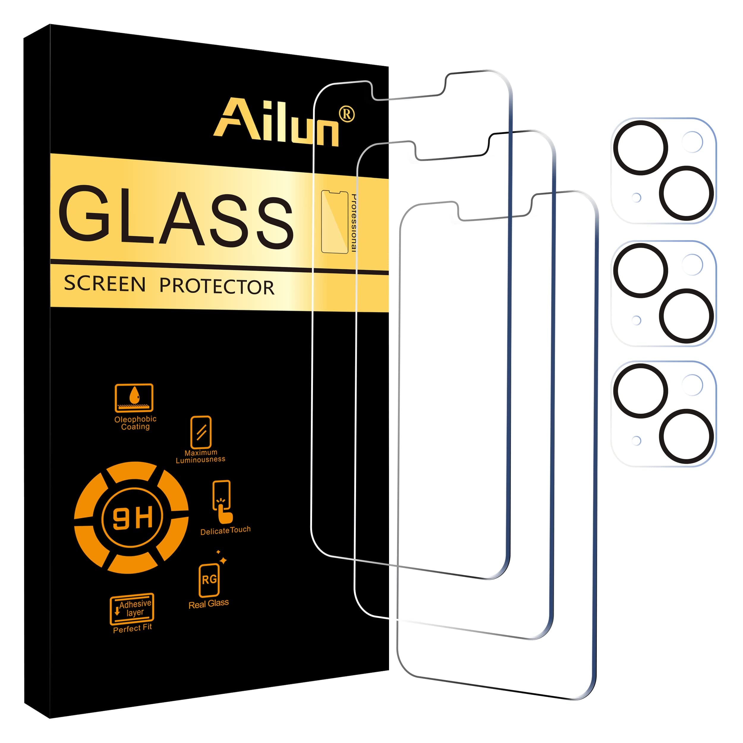 Ailun 3-Pack Screen Protector Compatible with iPhone 14 Plus [6.7 inch] + Camera Lens Protector, Case Friendly Tempered Glass Film [9H Hardness] - HD