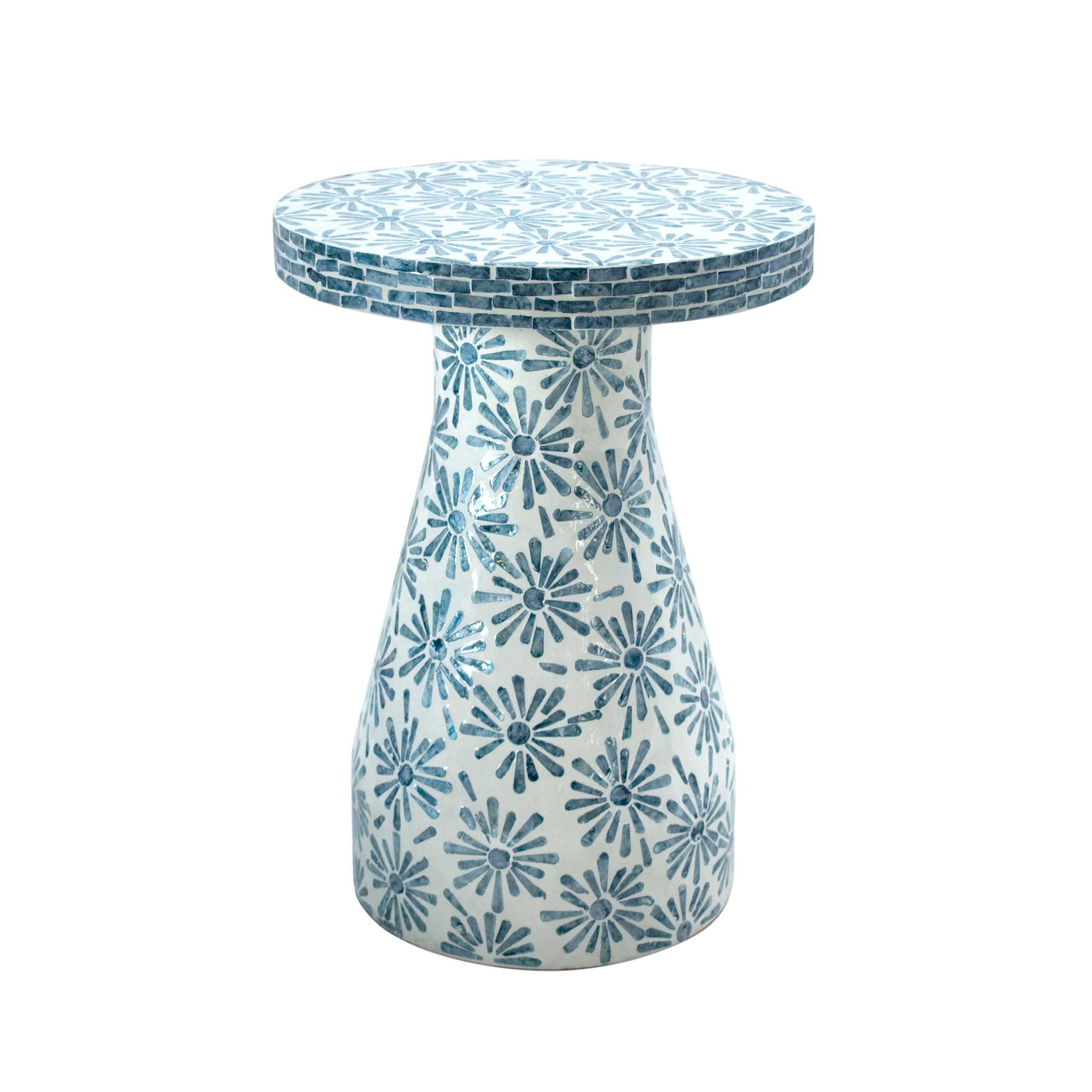 Tov Furniture Halio Blue Floral Shell Side Table