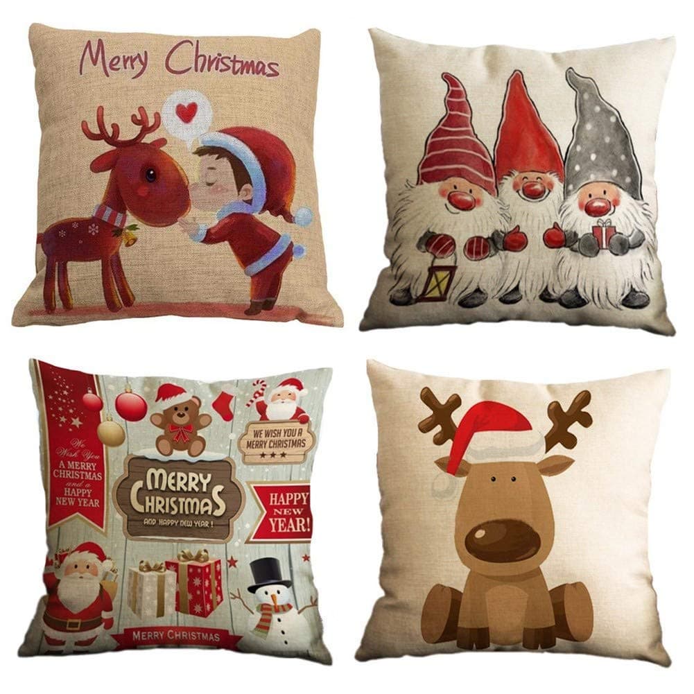 Zivisk Christmas Gnome Pillow Covers 18 x 18 Set of 4, Christmas Decorations Swedish Tomte Throw Pillow Case for Indoor, Home, Office, Couch, Bedroom, Car, Winter Holiday Decor Gift