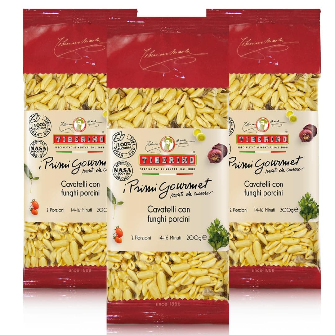 Cavatelli Pasta with Porcini Mushrooms -Tiberino's Real Italian Meals- Vegan Friendly, All Natural & Imported from Italy - No GMOs - 7 oz. Sun-Dried Ingredients, 1 Pan Cooking - No Straining Needed
