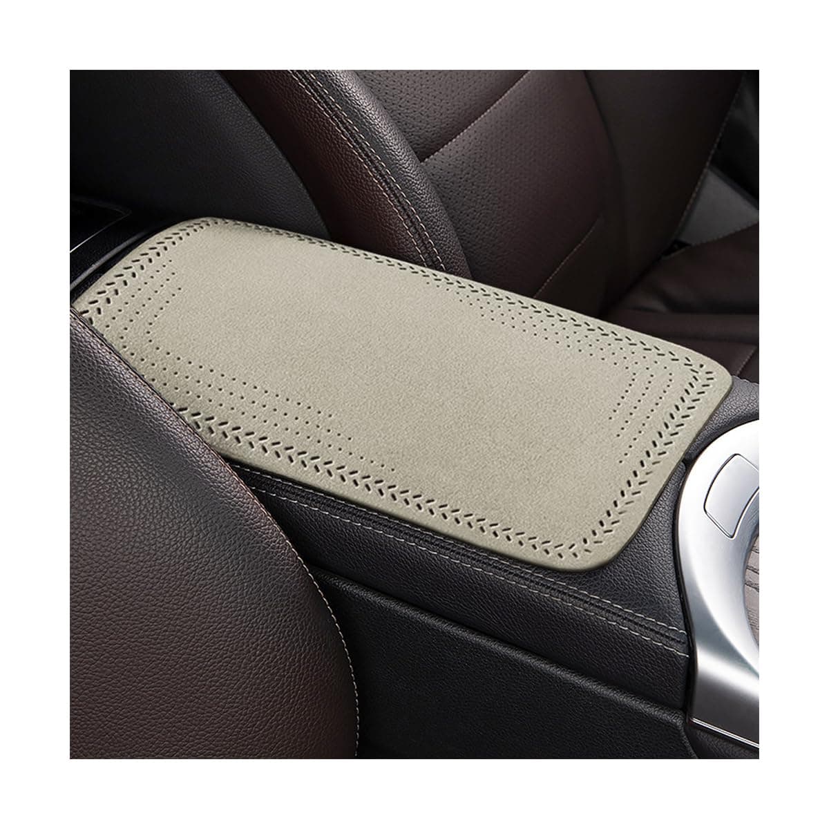 Car Armrest Storage Box Pad, Suede Auto Center Console Cover, Skin-Friendly Washable Cotton Cloth, Waterproof Automotive Armrest Protector, Universal for Most Vehicles (Beige)