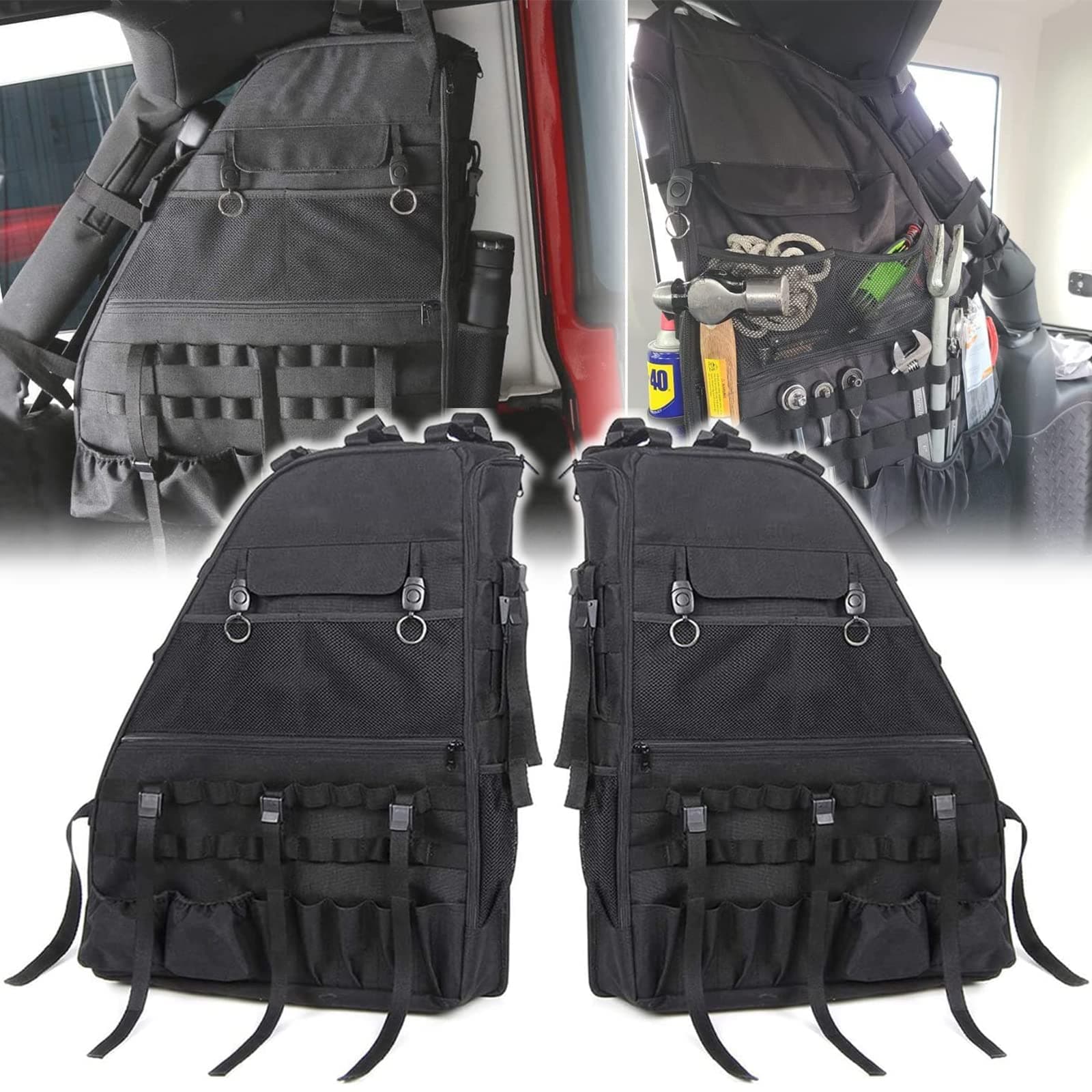 Bolaxin Roll Bar Storage Bag Cargo Cage with Multi-Pockets for 2007~2022 Jeep Wrangler JK TJ JL & Unlimited 4 Doors Organizers Saddlebag Holder Bags Tool Kits (Pack of 2)