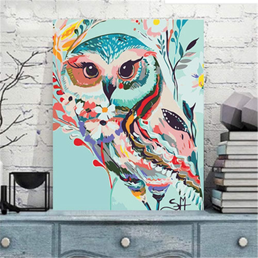 DIY Oil Paint by Number Kit for Adults Beginner 16x20 Inch - Colorful Owl,Drawing with Brushes Christmas Decor Decorations Gifts (Frameless)