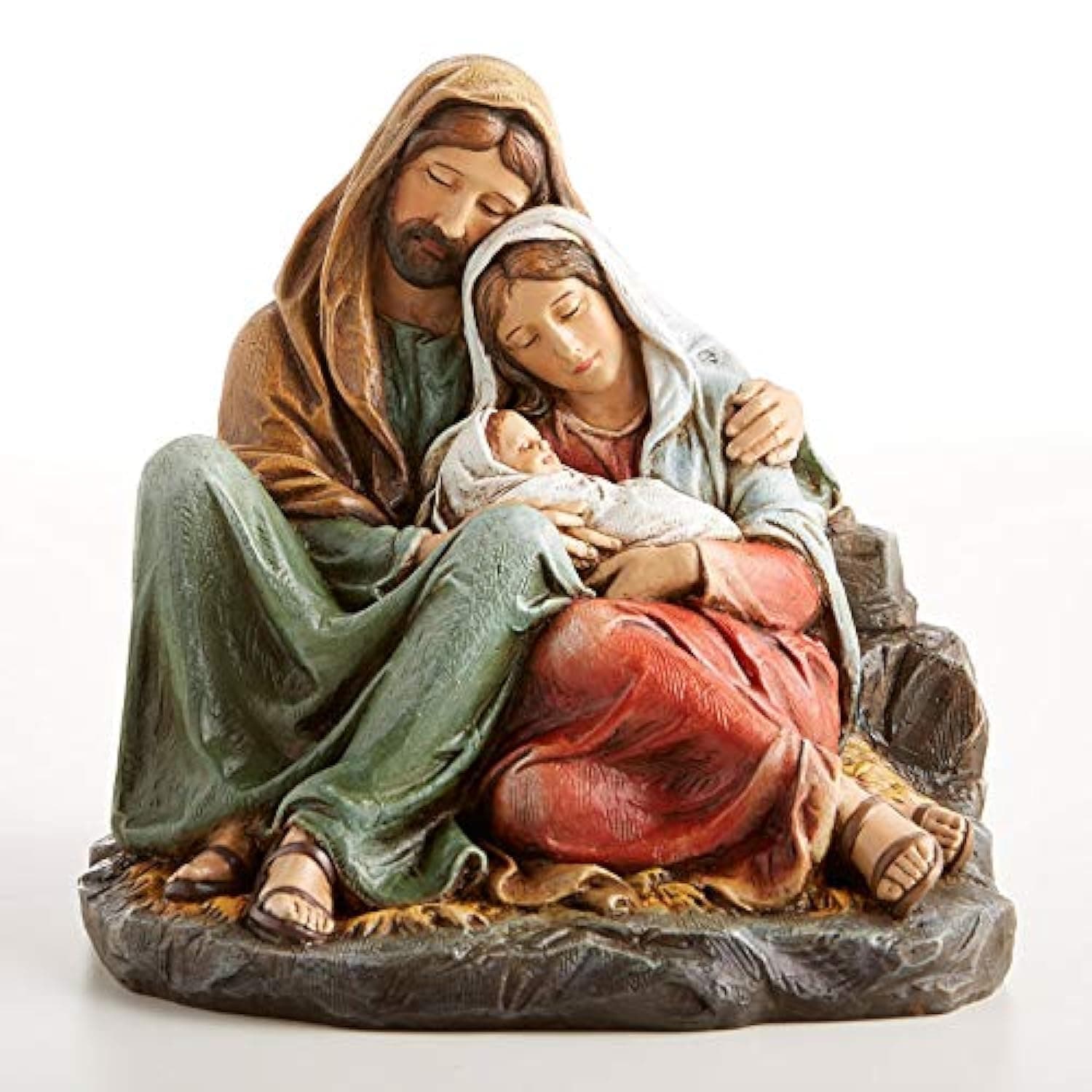 Sleeping Holy Family 6" Standing Resin Statue. Beautiful Figurine of Blessed Mother Mary and St Joseph Holding Infant Baby Jesus Christ in their arms (Includes Laminated Prayer Card)