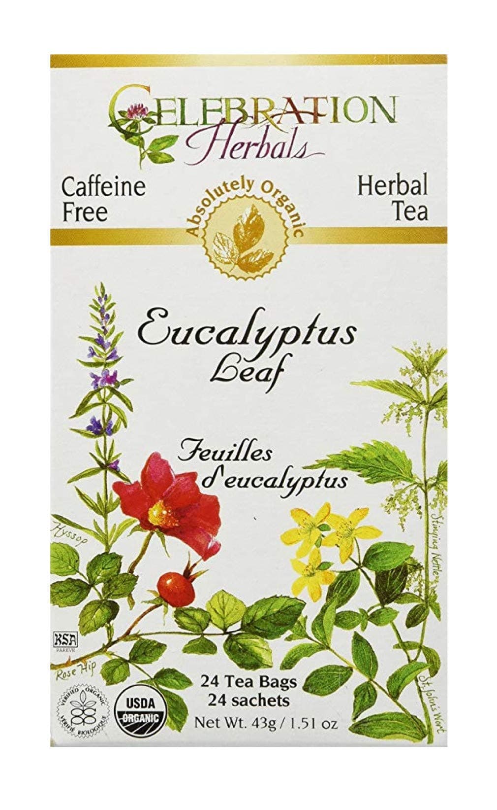 Celebration Herbals Organic Eucalyptus Leaf Tea Caffeine Free -- 48 Herbal Tea Bags