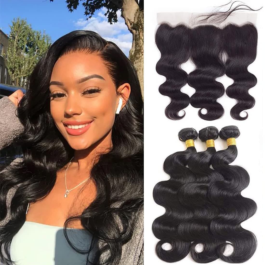 Dms Bundles With Closure Human Hair Body Wave Lace Front 12A Virgin 13X4 3 Hd Transparent 8 Inch