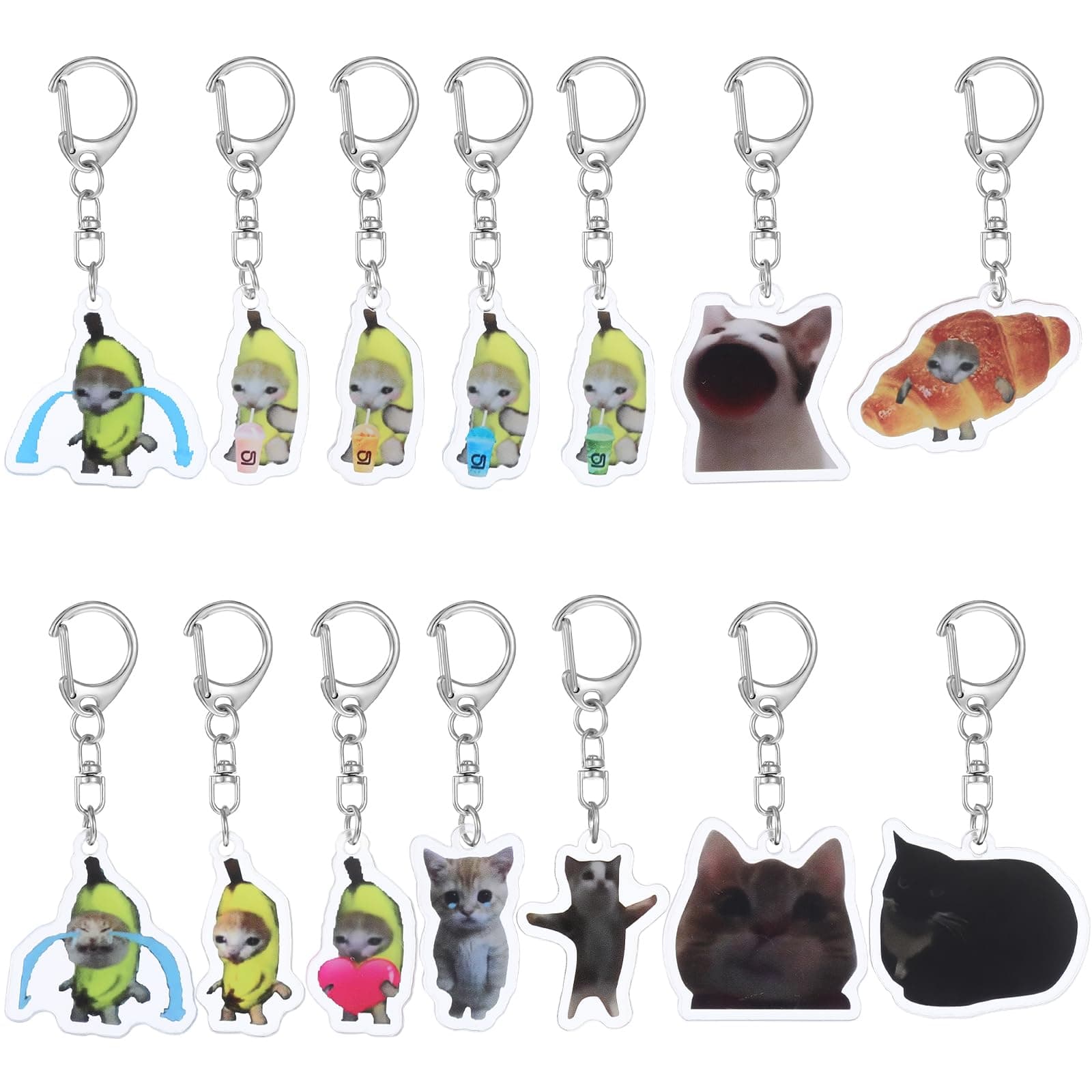 Kawaii Banana Cat Keychain Funny Cat Charm Keyrings for Backpacks Handbags Adults, Women's Keyrings and Car accessories