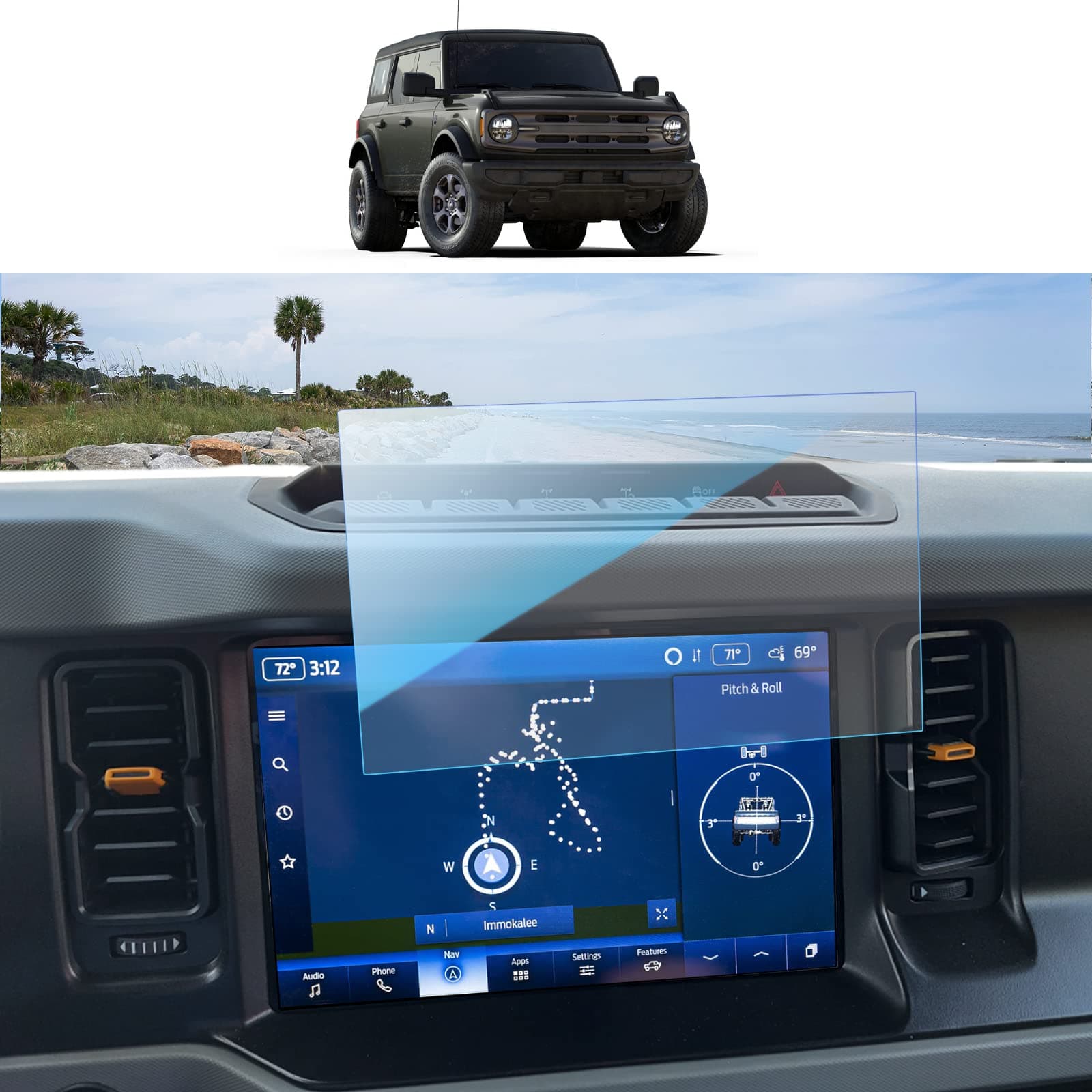SKTU Update for 2024 2023 2022 2021 Ford Bronco Screen Protector 12 Inch 2023 2024 Bronco U725 Navigation Display Tempered Glass 2023 2024 Bronco Badlands/Wildtrak/Everglades/Heritage Limited/Raptor