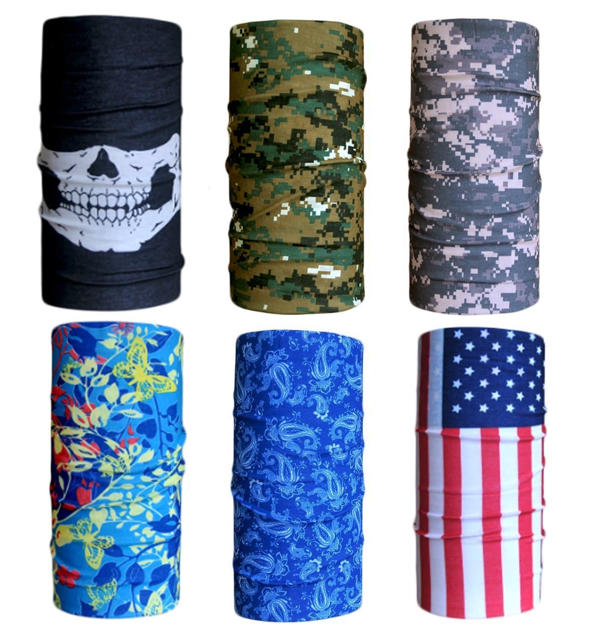 Neck Gaiter Cool Pack of 6 Pcs Seamless Style Camo Bandanna Headwear Scarf Wrap Perfect for Running & Hiking, Biking & Riding, Skiing & Snowboarding, Hunting, Working Out & Yoga for Women and Men