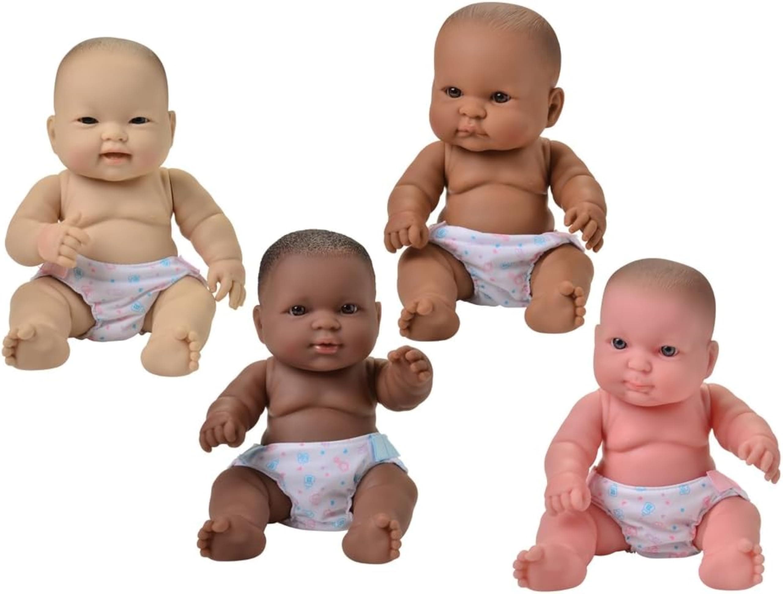 Constructive Playthings 10 Inch Huggable Multi-Cultural Baby Dolls, Multi-Ethnic Social Emotional Learning Toys for Kids, Set of 4