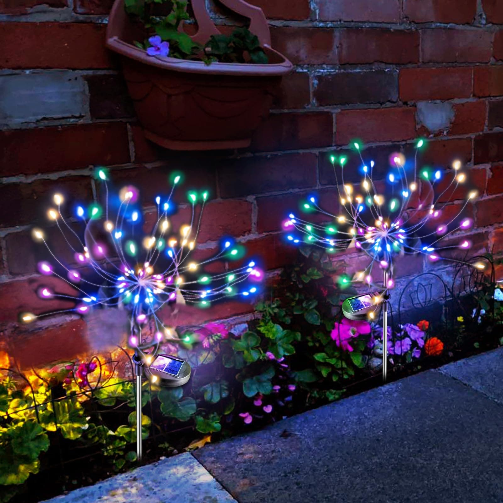 Anordsem Solar Garden Lights Outdoor: Bendable Copper Wire with 120 LED Firework Beads - Colorful Waterproof DIY Fairy Decoration for Yard Pathway Patio - Gifts for Women Mom Homeowners