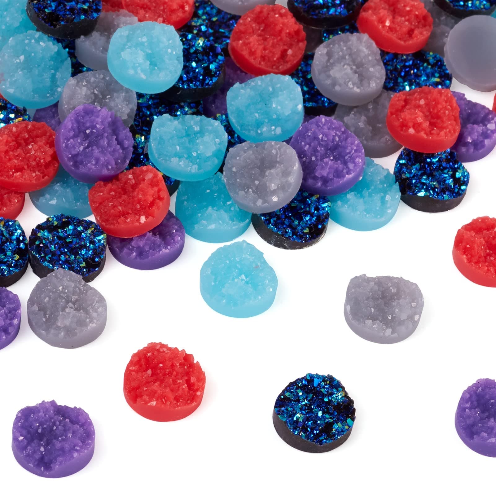 300pcs Mixed Color 12mm Half Round Druzy Resin Cabochons Resin Embellishments Cabochon for Jewelry Making Beads