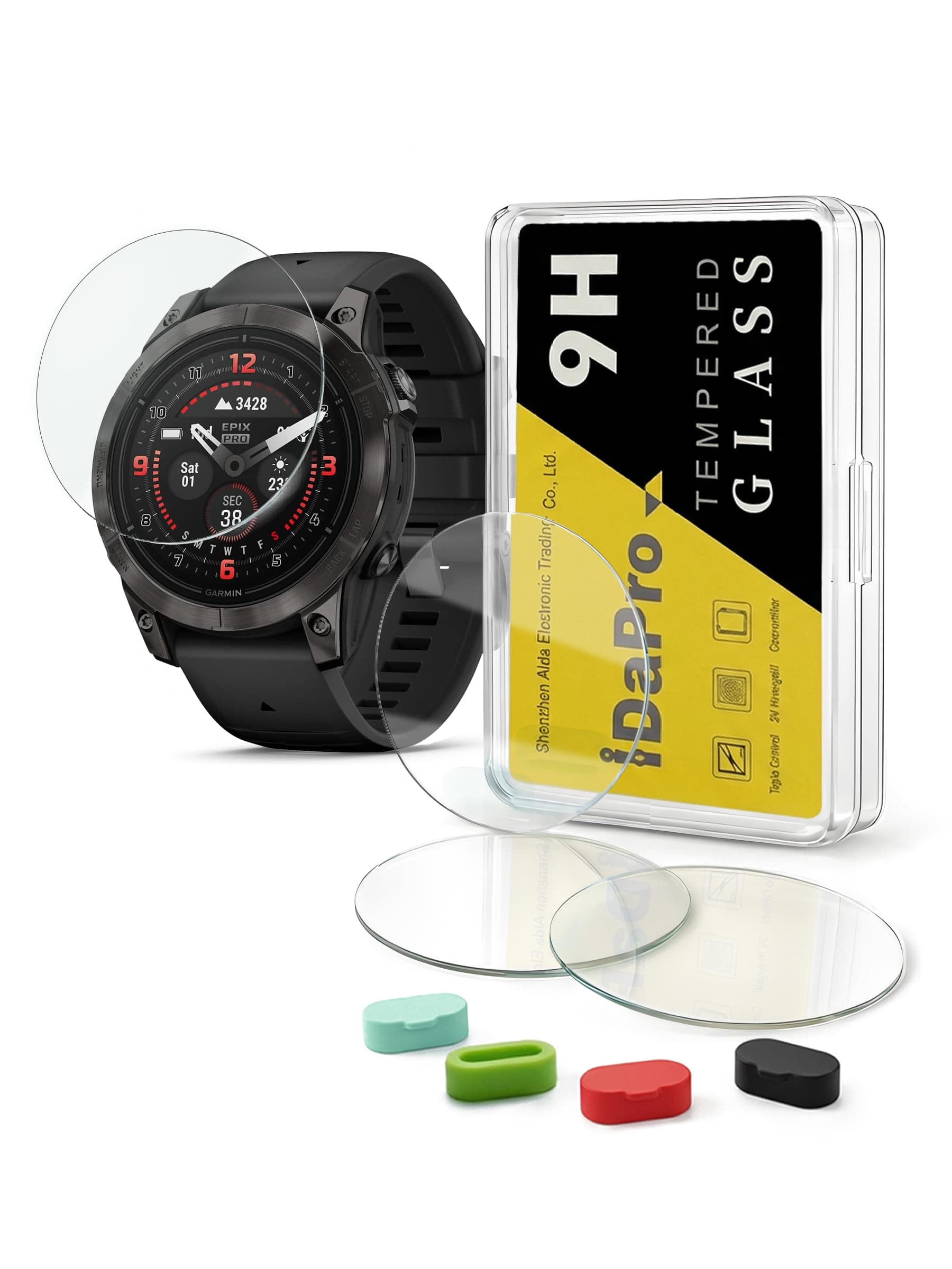 [4+4 Pack] Screen Protector for Garmin Epix Gen 2/Epix Pro Gen2(47mm) smartwatch with Silicone Anti-dust Plugs, 9H Tempered Glass Protection Kit in Reusable Storage Case, Anti-Scratch,Bubble-Free