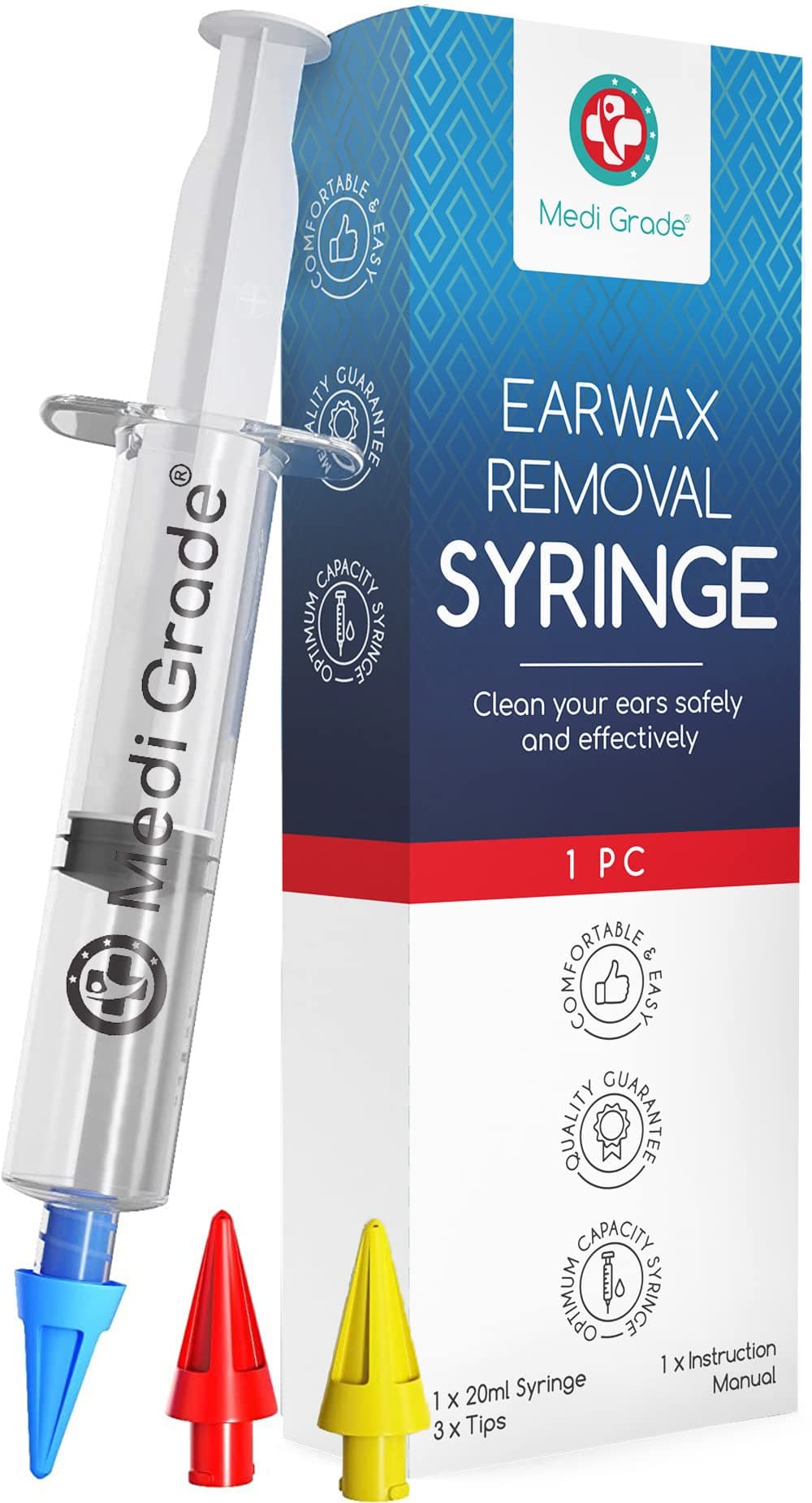 Ear Syringe Ear Wax Removal with 3 Quad-stream Tips - Water Irrigation Ear Cleaner Ear Wax Remover for Improved Hearing Clarity and Aural Hygiene - Ear Syringe Kit Earwax Remover Tool