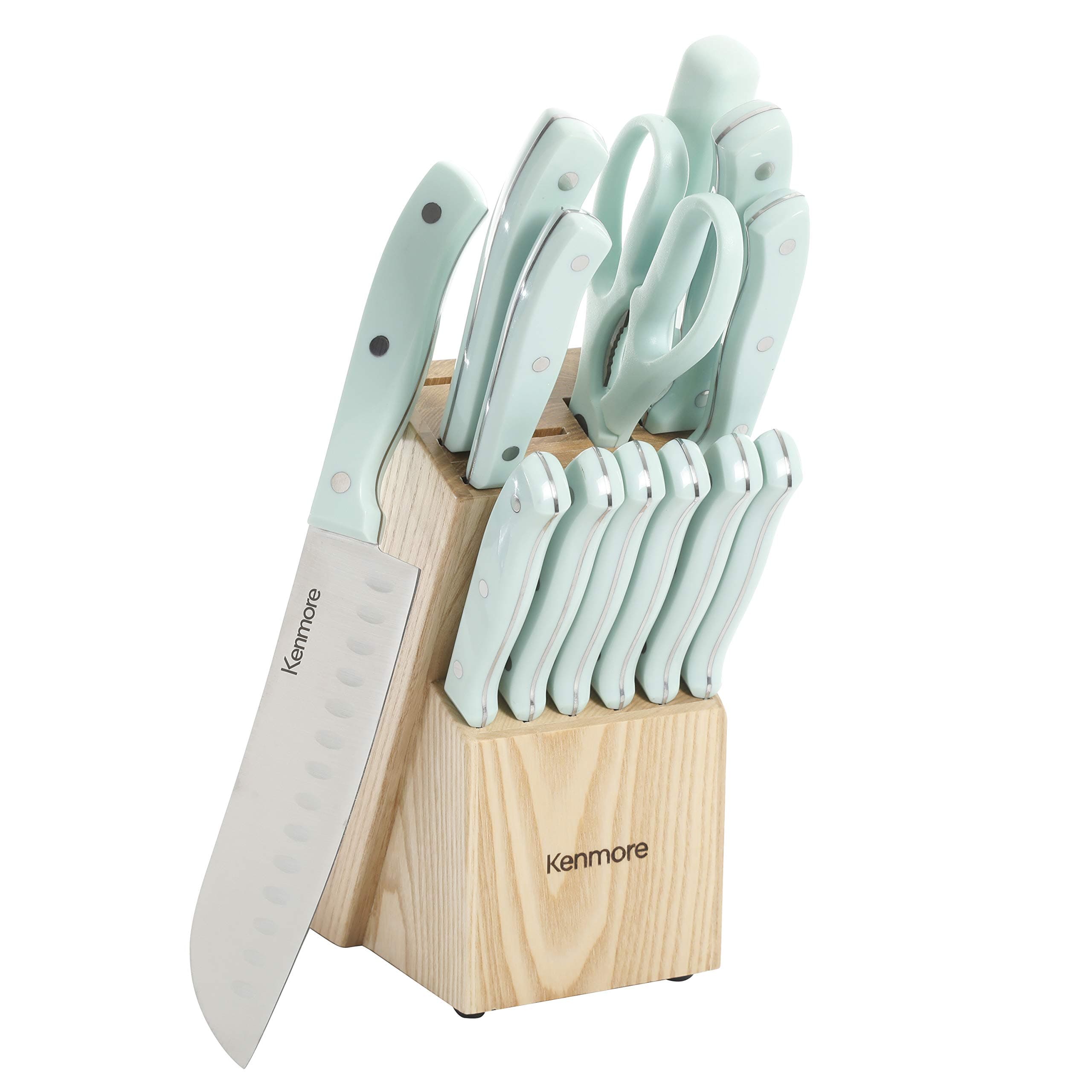 Kane Stainless Steel Forged Triple Riveted Cutlery Knife Block Set, 14-Piece, Glacier Blue