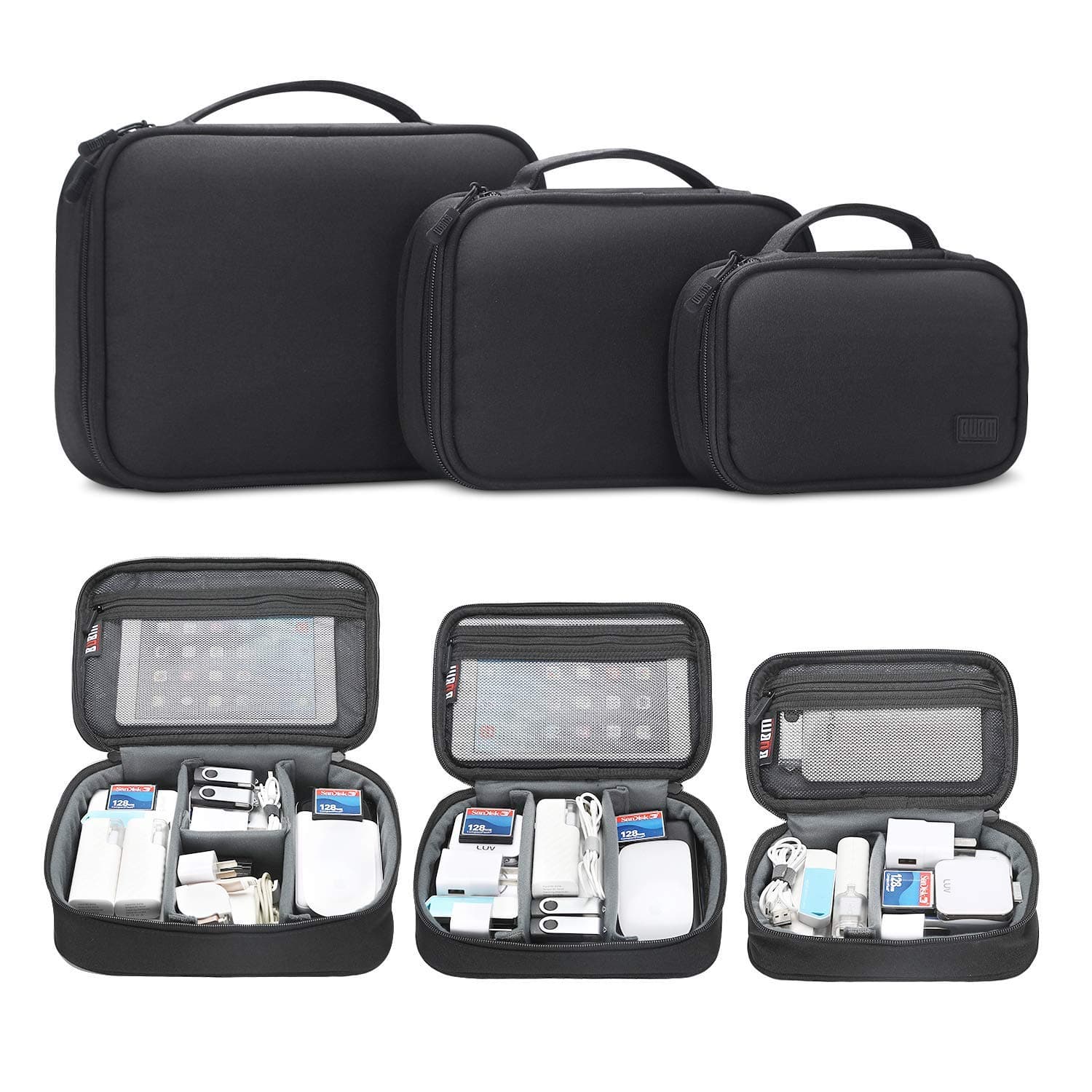 BUBM Travel Electronics Organizer Bag - BUBM Portable 3 pcs/Set Gadget Carrying Storage Bag,Cable Organizer Cases for USB Cables, Hard Drive,Memory Card,Power Bank,External Flash,2 Year Warranty