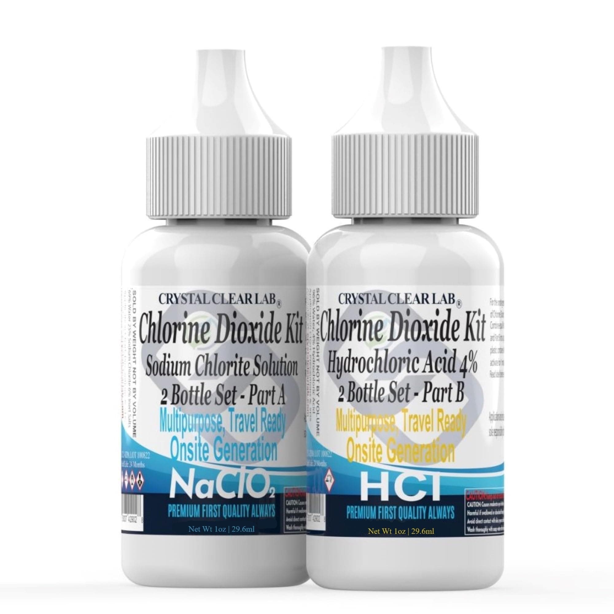 Crystal Clear Lab Chlorine Dioxide CDS Solution Kit (HCl) 1 oz Single-Drop Bottles