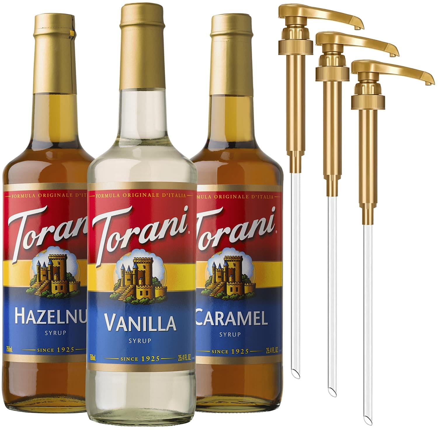 Coffee Syrup, Vanilla, Caramel, and Hazelnut Variety 3-Pack, Flavoring for Drinks, Pumps Included, 25.4 Fl Oz Ea