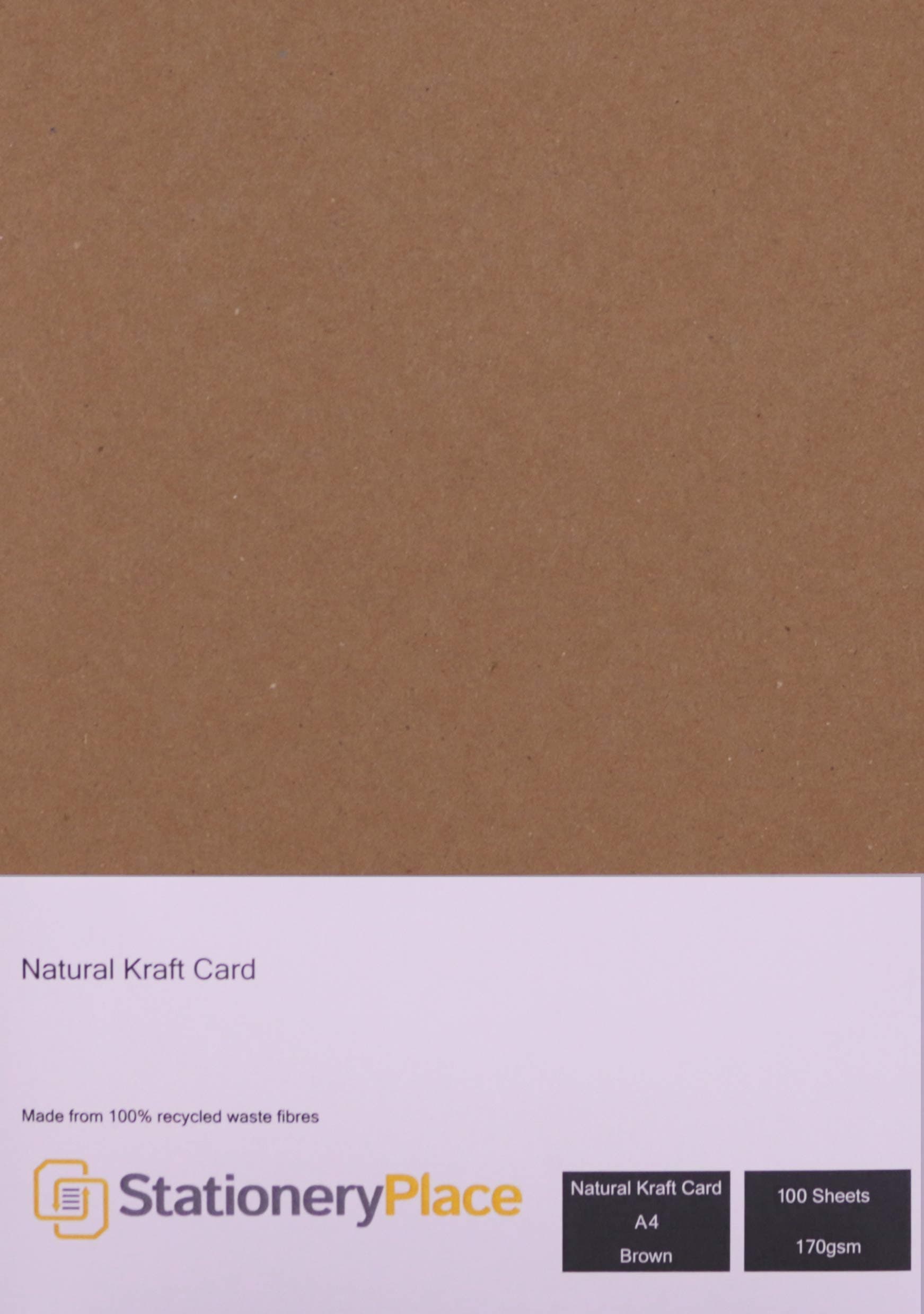 Stationery Place, Thin - Brown Natural Kraft Card A4 170 GSM 100 Sheet Pack