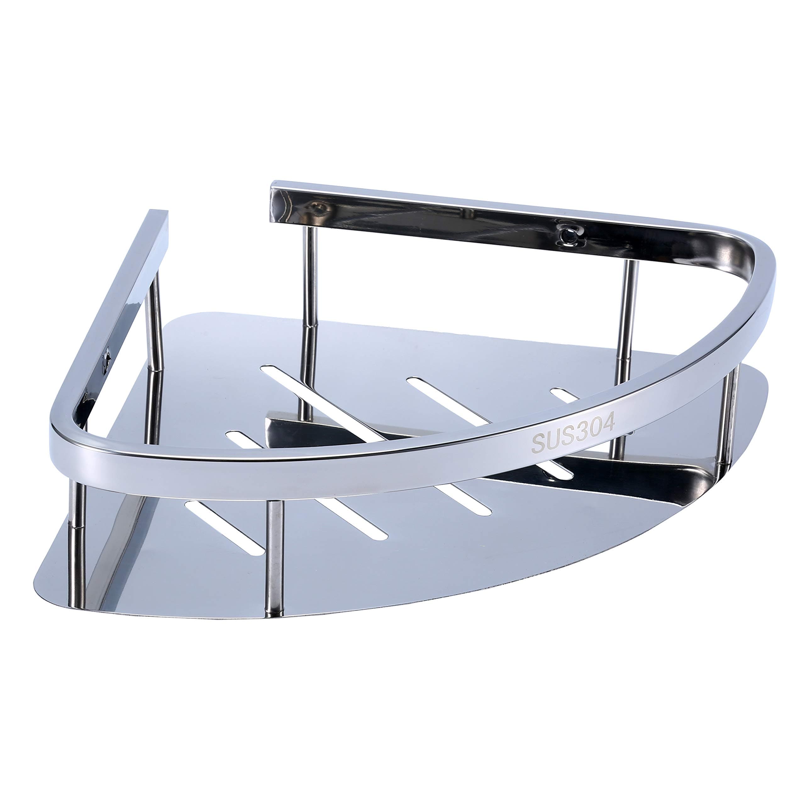 22 x 7 cm Corner Shower Shelf in 304 Stainless Steel Bathroom Kitchen Storage Rack Wall Mount Thick Triangular Silver