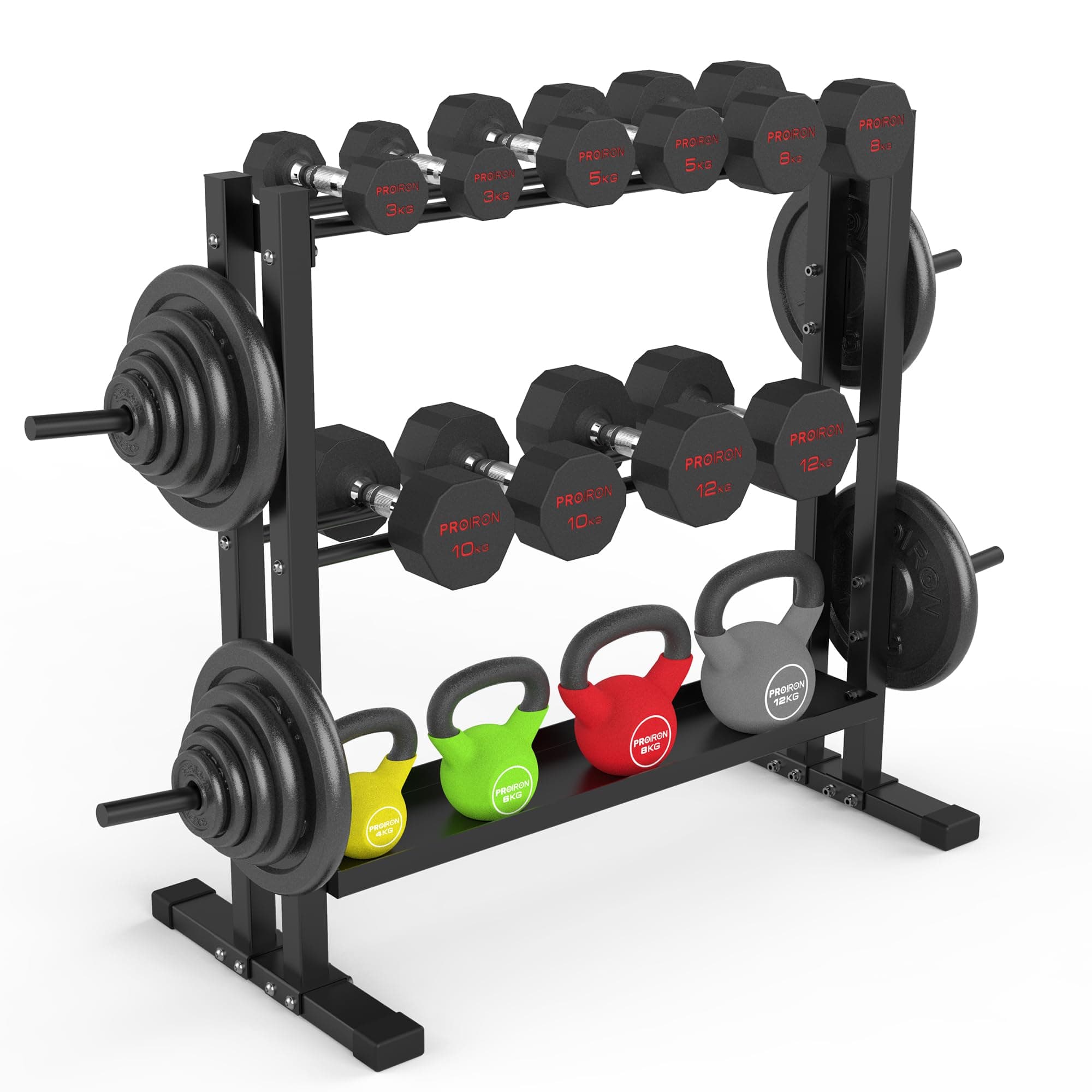 Dumbbell Rack, 3 Tier Weights Storage Rack for Dumbbells, Weight Plates, and Kettlebells (1000 Pounds Weight Capacity, 2023 Version)
