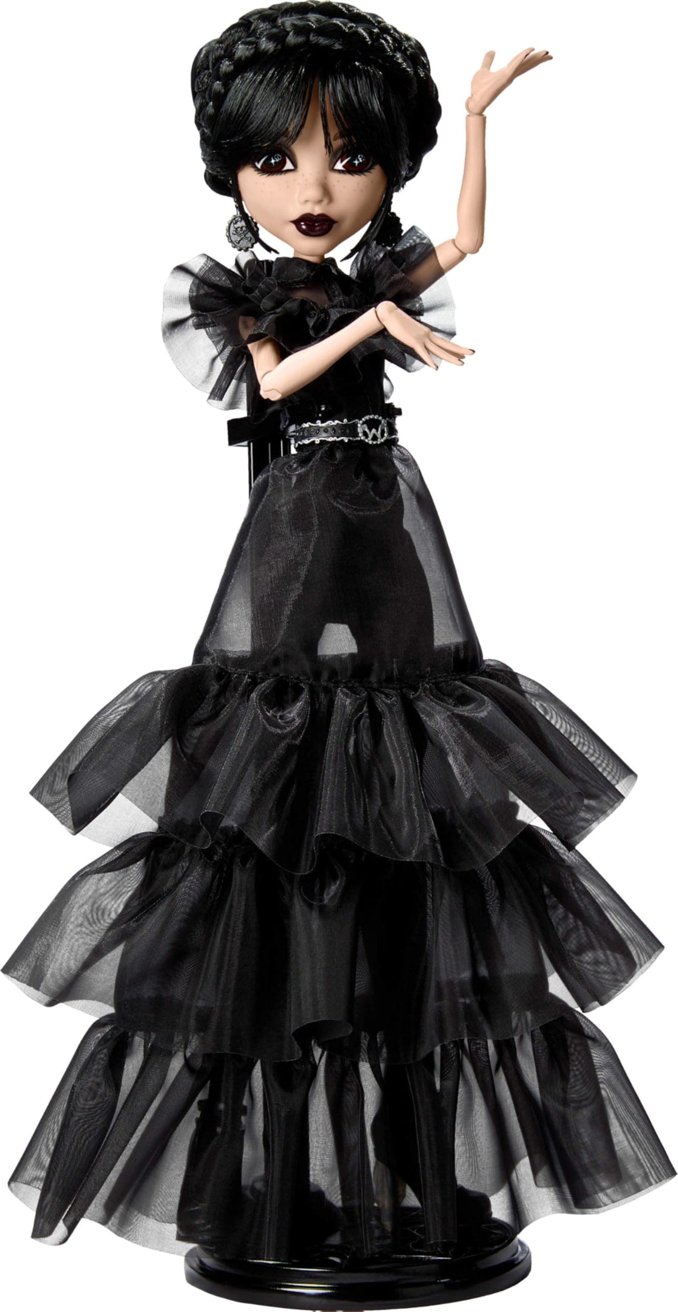Wednesday Doll, Rave’N Wednesday Collectible in Black Gothic Gown Inspired by Dance Scene, Premium Accessories and Doll Stand