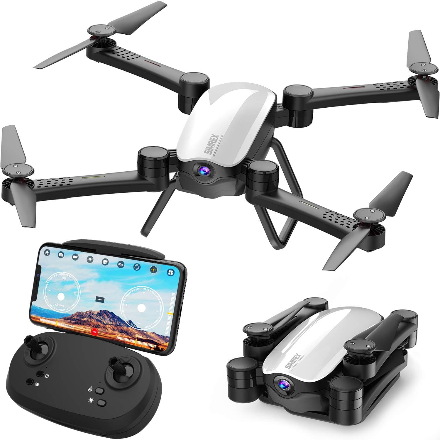 X900 Drone Optical Flow Positioning RC Quadcopter with 1080P HD Camera, Altitude Hold Headless Mode, Foldable FPV Drones WiFi Live Video 3D Flips 6axis RTF Easy Fly Steady for Learning White