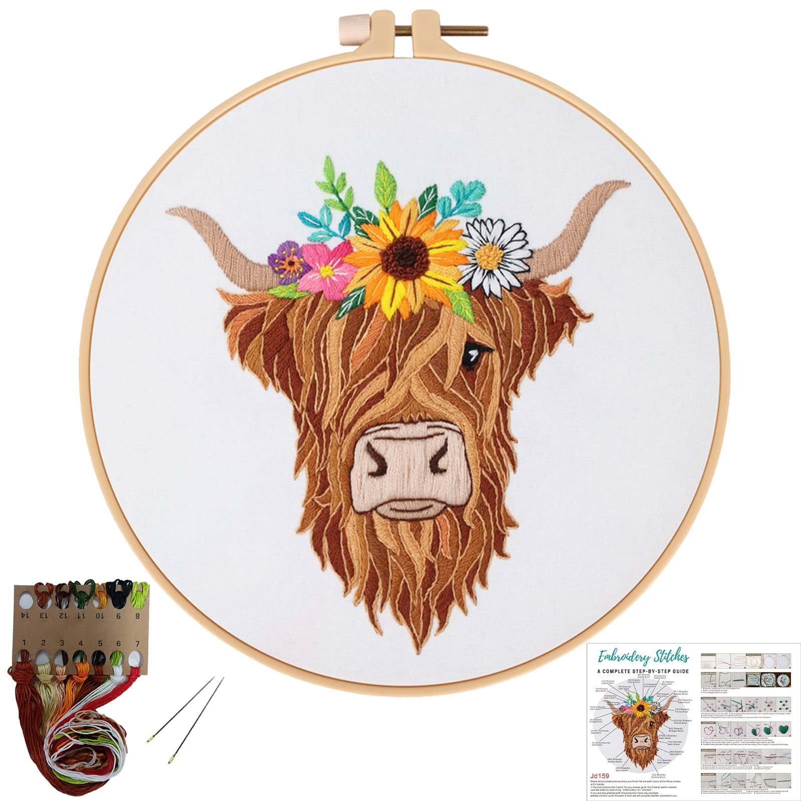 Louise Maelys Animal Embroidery Kits for Beginners with Highland Cow Pattern,Adults Starter Cross Stitch Kit DIY Needlepoint