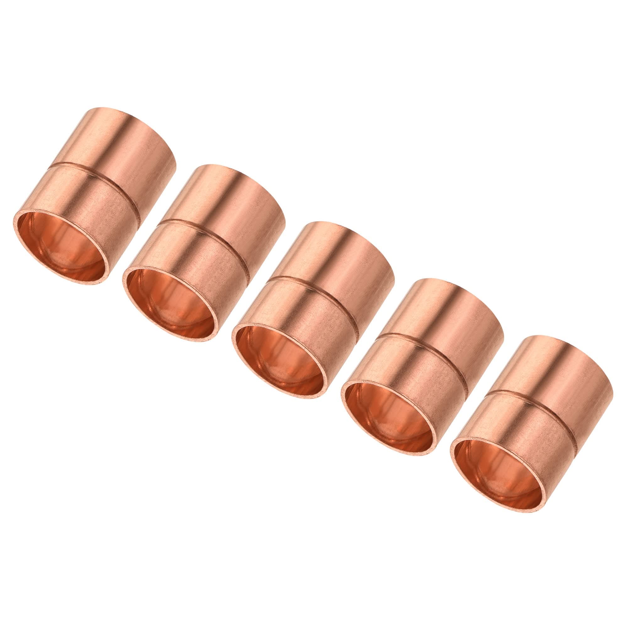 MECCANIXITY Straight Copper Coupling Fittings, 1/2 Inch ID Welding Joint for HVAC Air Conditioner, Pack of 5