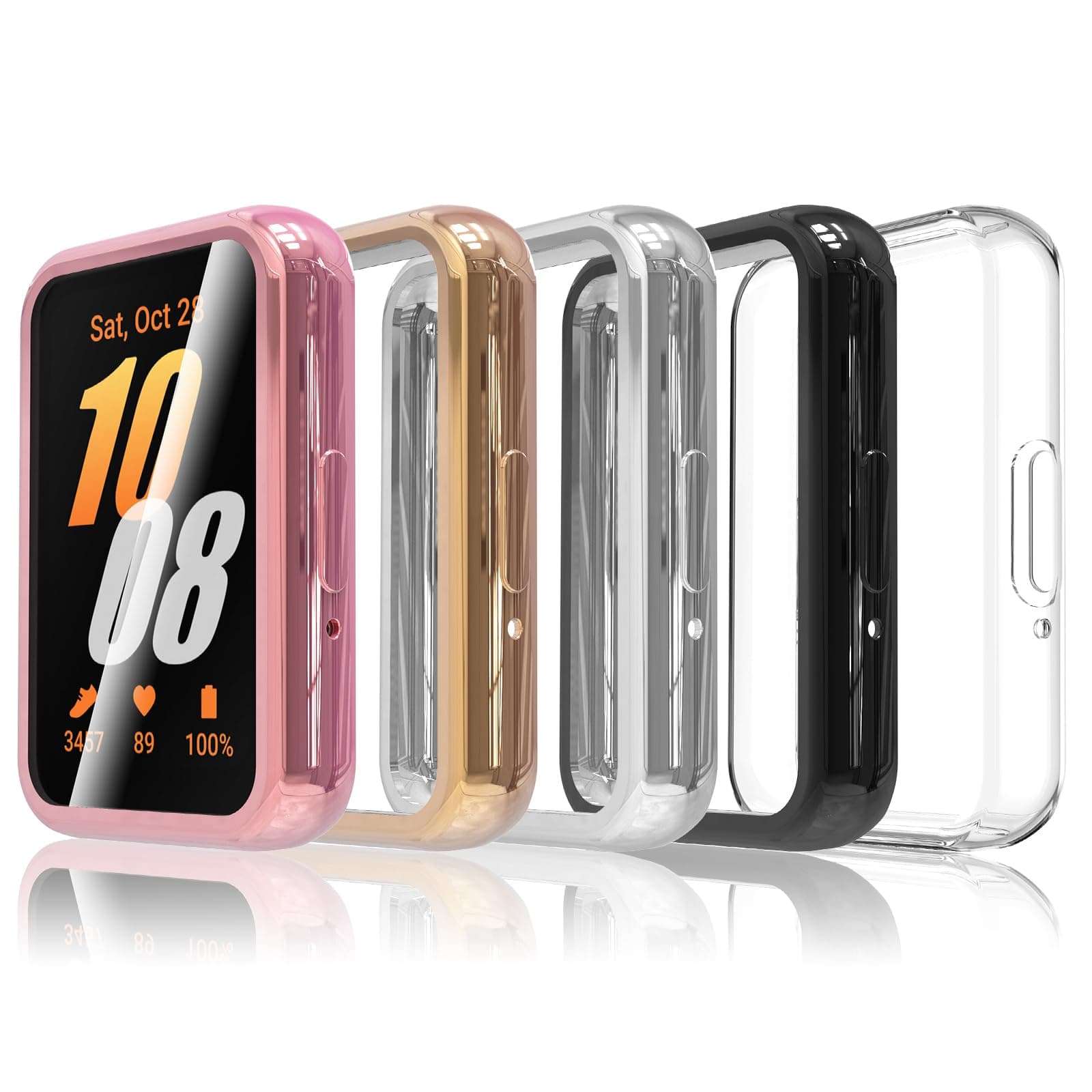 5-Pack Screen Protector Case Compatible with Samsung Galaxy Fit 3, TPU Soft Screen Protector Bumper Cover Replacement for Galaxy Fit 3, Transparent+Rose+Silver+Black+Rosegold