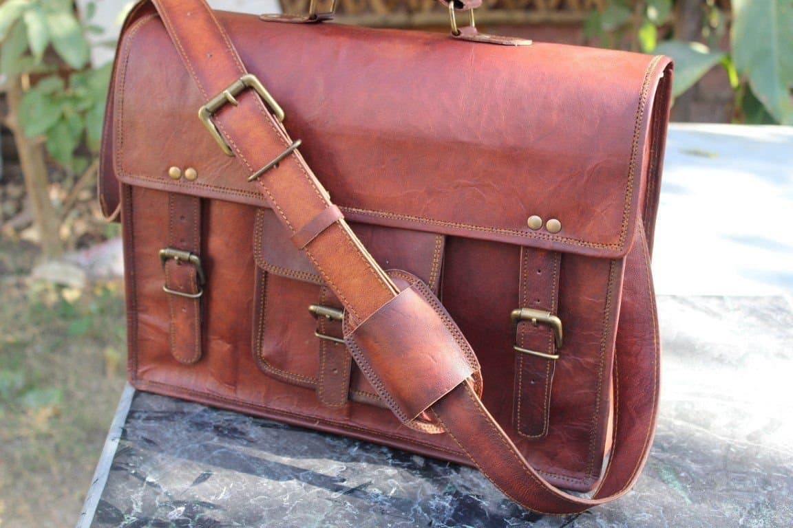 SKH11 Vintage Leather Macbook Briefcase 2-in-1 Messenger Bag Backpack Rucksack