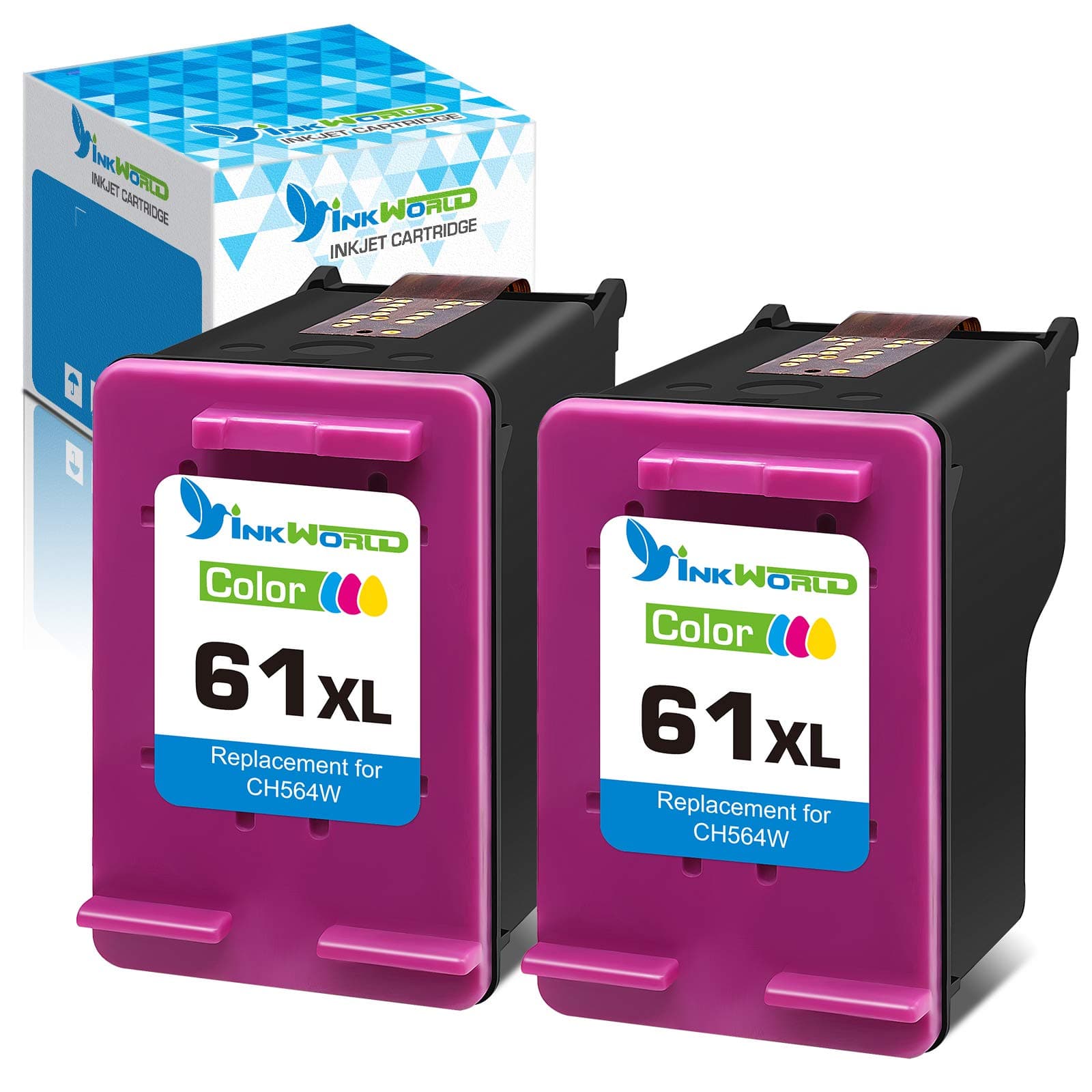 InkWorld Remanufactured 61XL Ink Cartridge Replacement for HP 61 Twin Color Used for Envy 4500 4502 5530 DeskJet 2512 1512 2542 2540 2544 3000 3052a 1055 3051a 2548 OfficeJet 4630 Printer (2 TriColor)