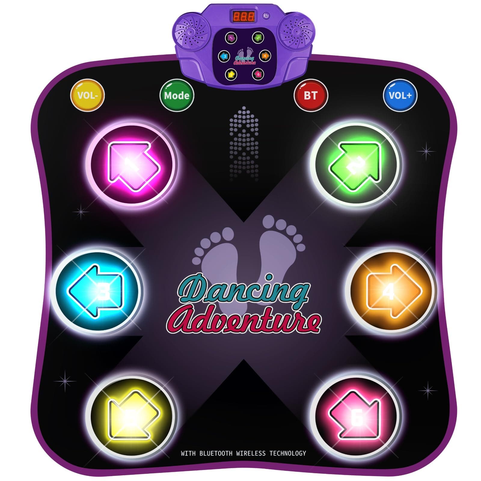 Dance Mat Toys for 3-12 Year Old Kids, Electronic Dance Pad with Light-up 6-Button Wireless Bluetooth, Music Dance with 5 Game Modes, Birthday Toys Gifts for 3 4 5 6 7 8 9 10+ Year Old Girls