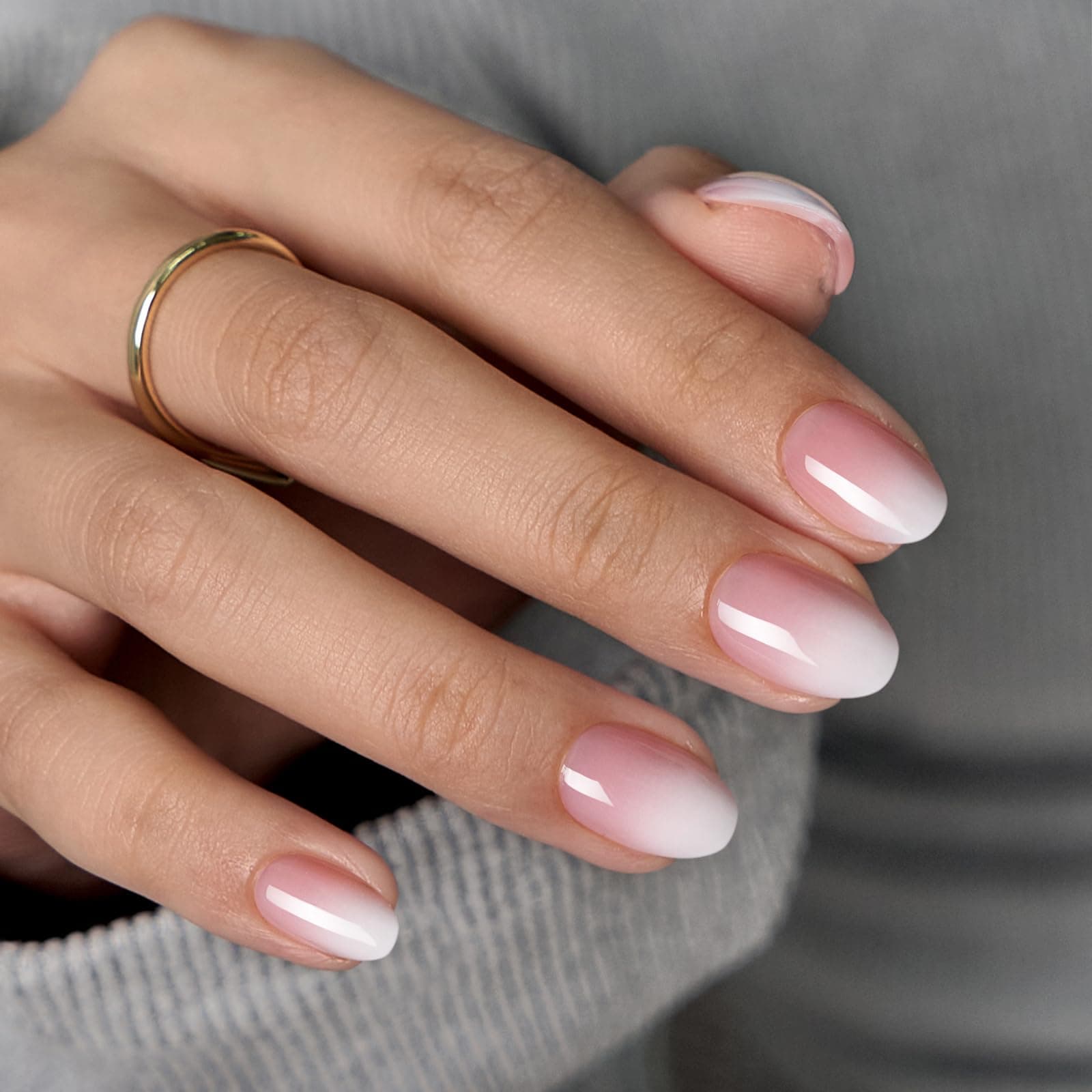 BTArtbox Ombre Press On Nails - Short Almond False Nails with Glue, Pink Stick on Nails For Women in 16 Sizes, 32 Pcs Soft Gel Fake Nail Kit