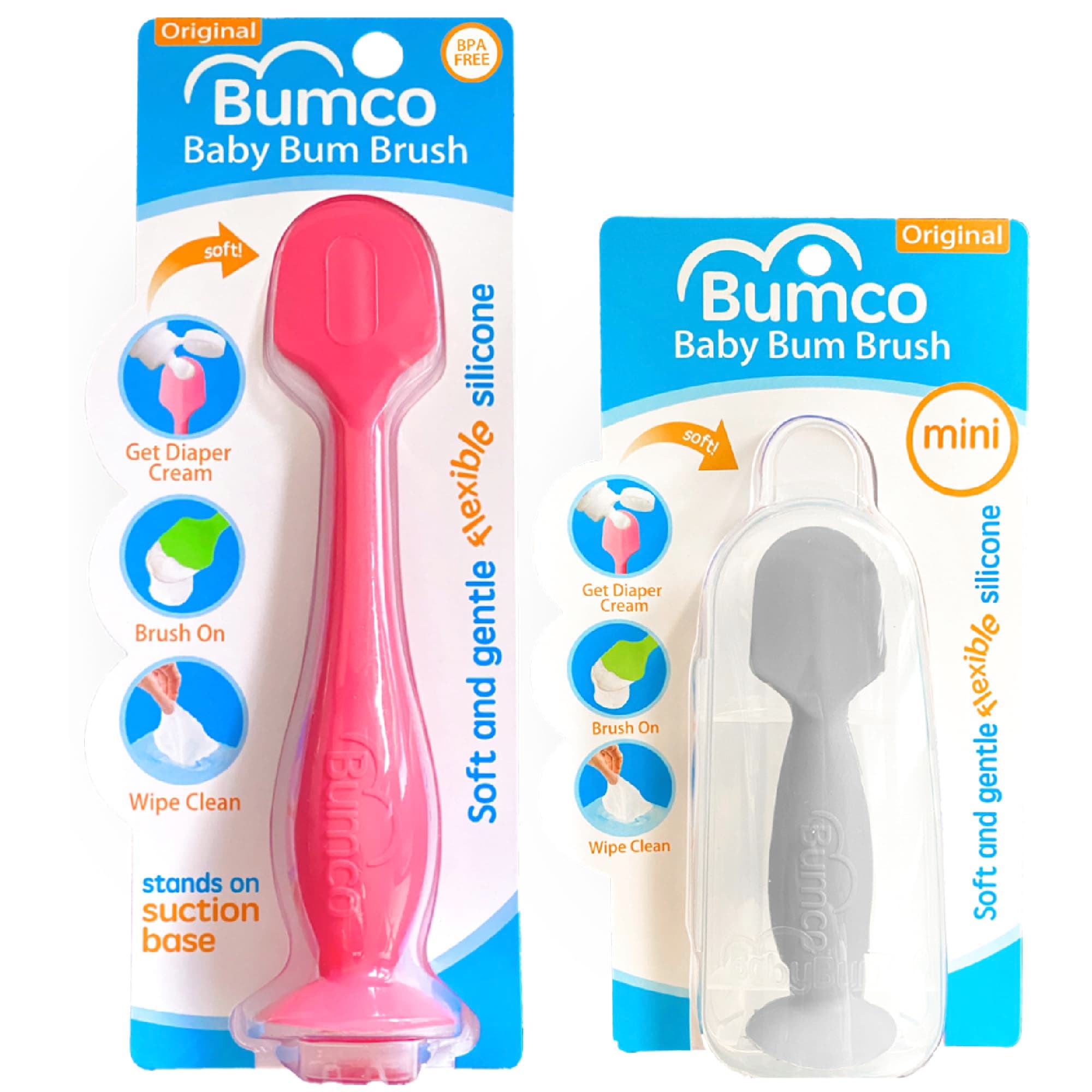 Bumco Diaper Cream Spatula + Mini Baby Bum Brush for Baby Butt Cream with Travel Case - Diaper Cream Applicator Set, Butt Spatula Baby Necessities, Diaper Cream Brush, Pink & Gray
